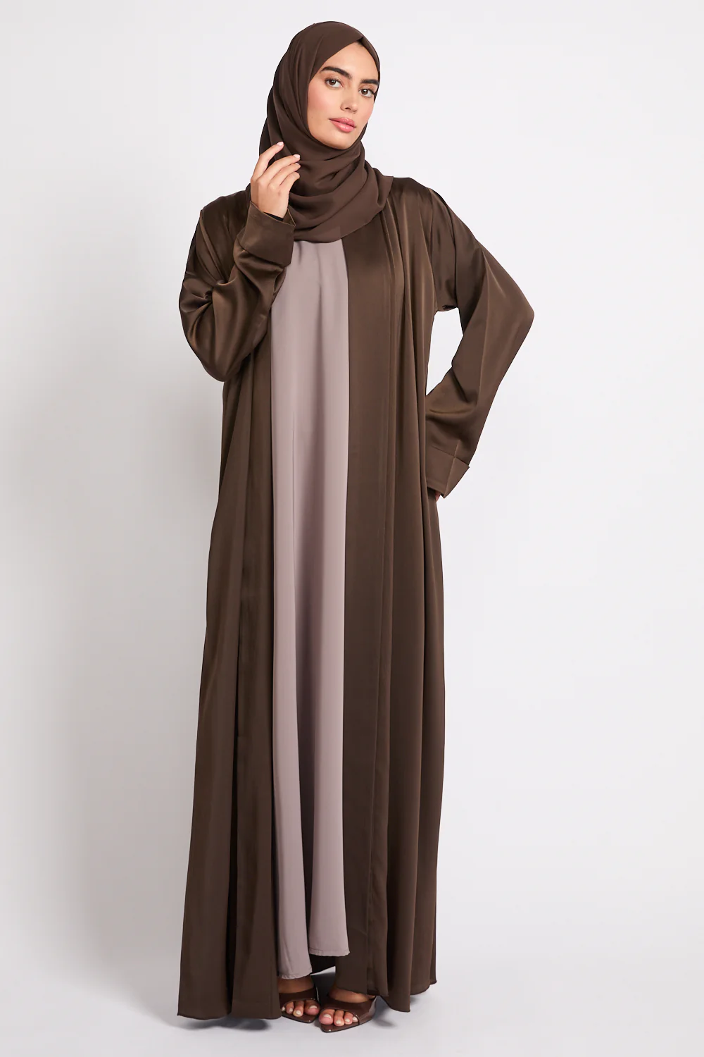 Premium Signature Open Abaya – Chocolate Mocha - Image 4