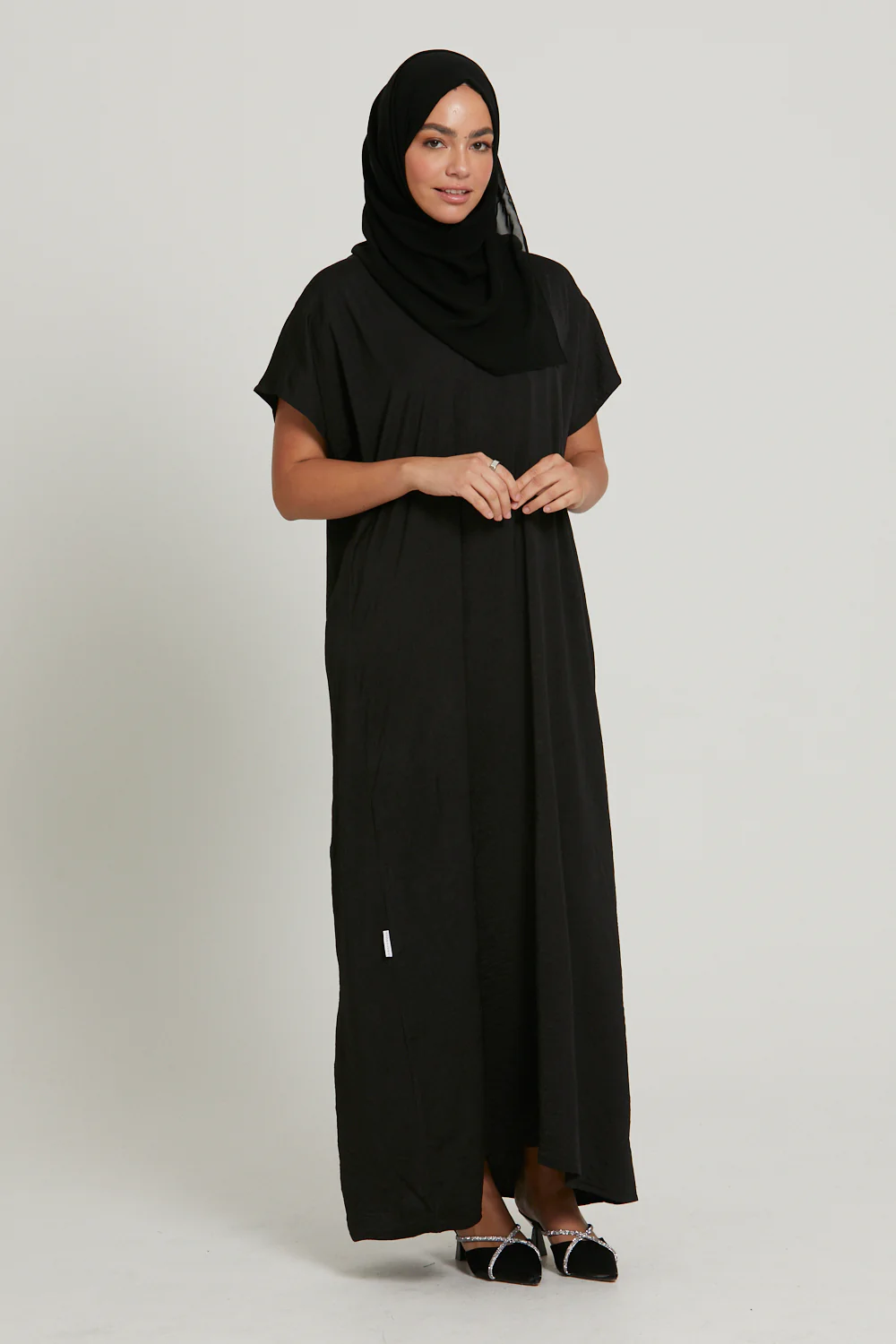 Premium Soft Sheen Crush Inner Slip Dress - Black - Image 3