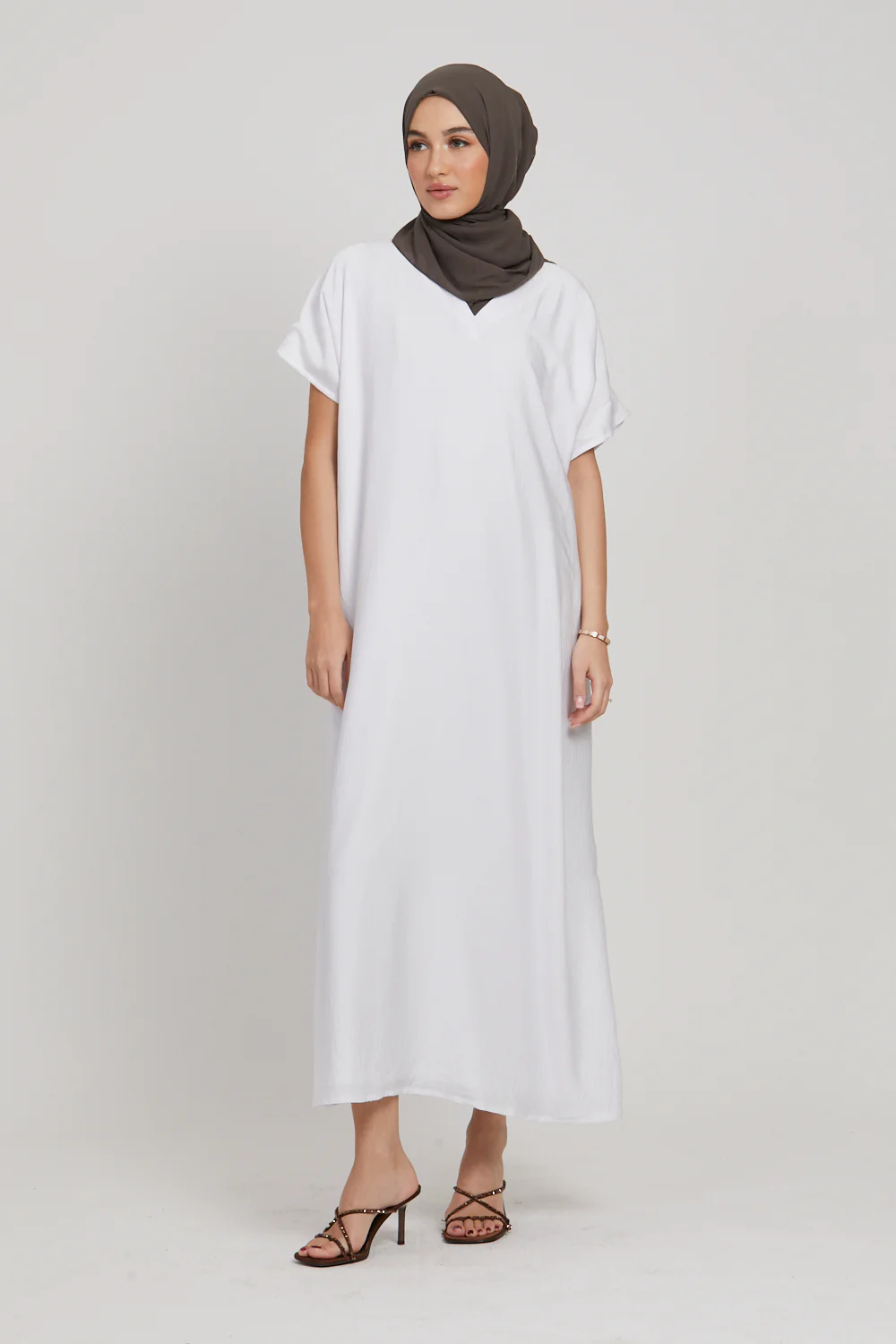Premium Soft Sheen Crush Inner Slip Dress - White - WITH LINING - Image 2