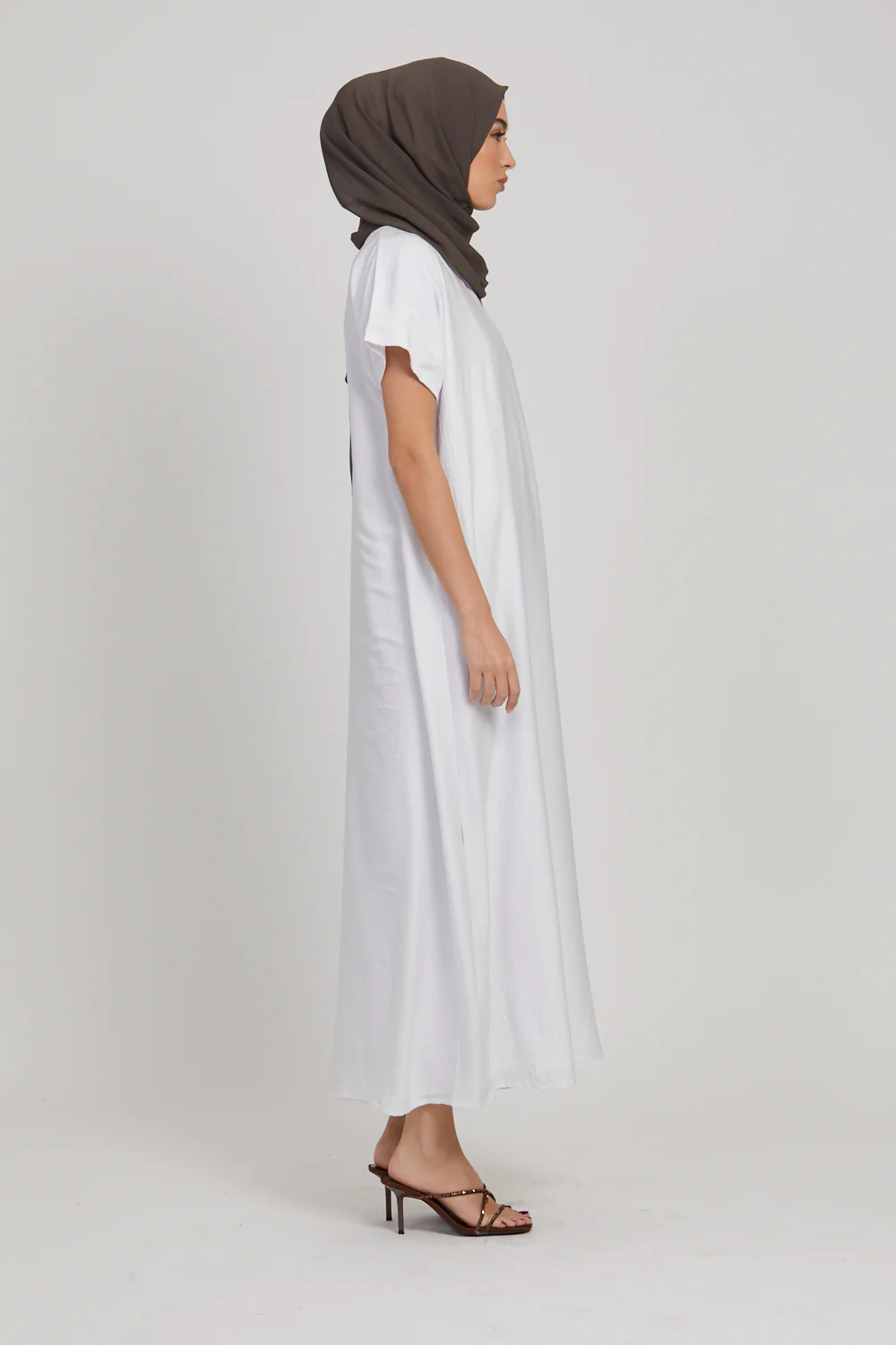 Premium Soft Sheen Crush Inner Slip Dress - White - WITH LINING - Image 3