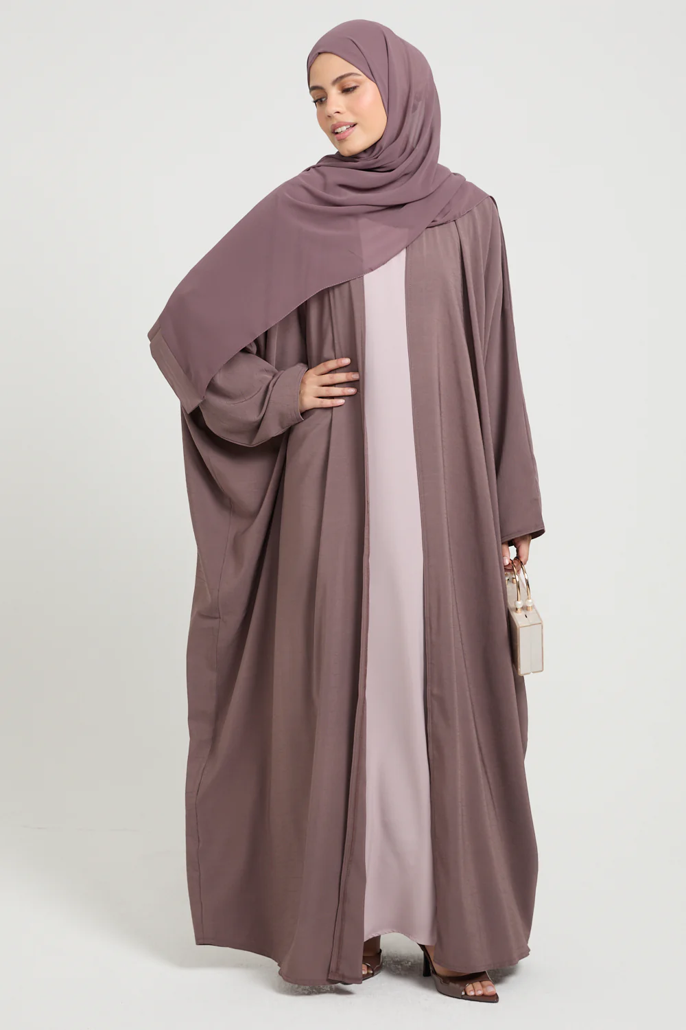 Premium Soft Textured Open Bisht - Smoked Mauve - Image 3
