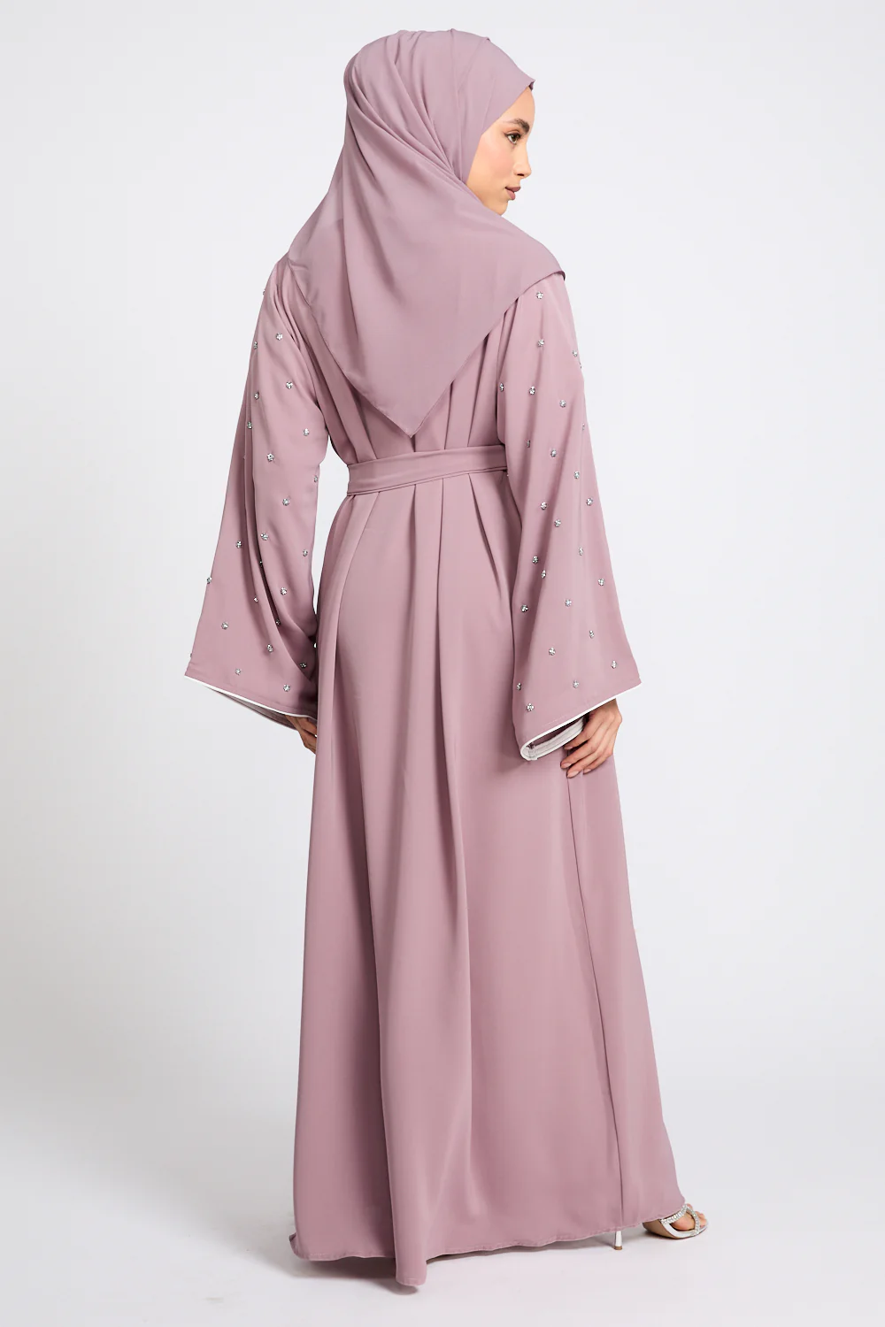 Premium Stardust Belle Embellished Sleeve Open Abaya - Dusty Lilac - Image 10
