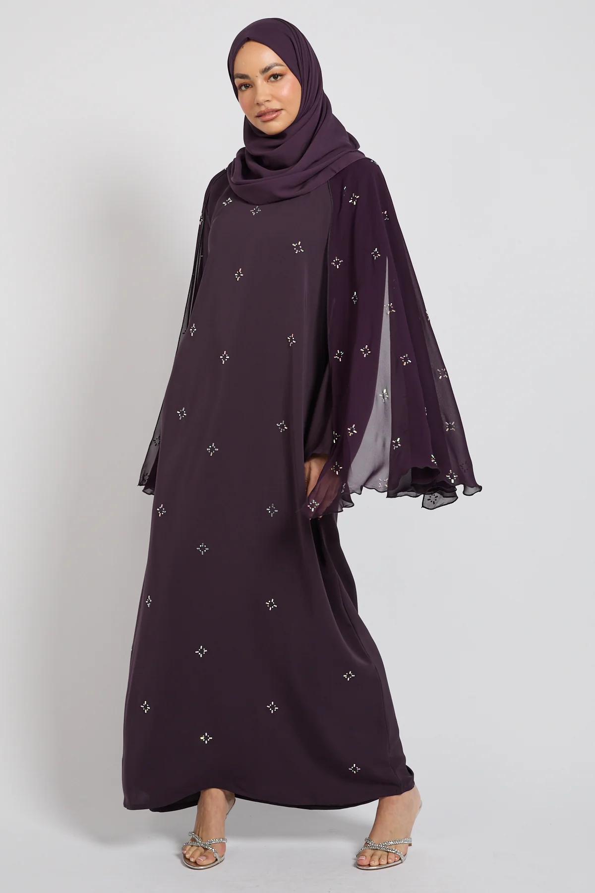 Premium Stardust Cape Sleeve Closed Abaya – Midnight Plum - PRE ORDER - Image 4