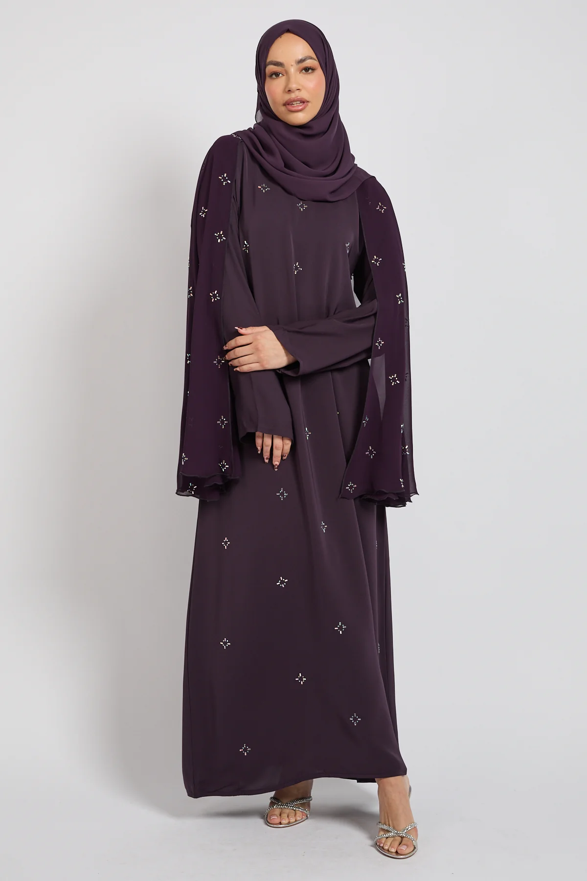 Premium Stardust Cape Sleeve Closed Abaya – Midnight Plum - PRE ORDER - Image 6