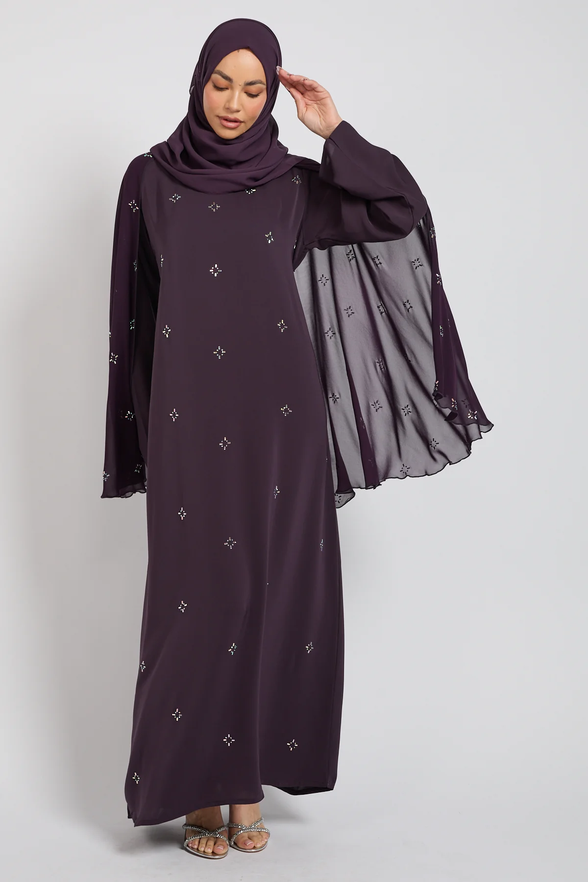 Premium Stardust Cape Sleeve Closed Abaya – Midnight Plum - PRE ORDER - Image 7