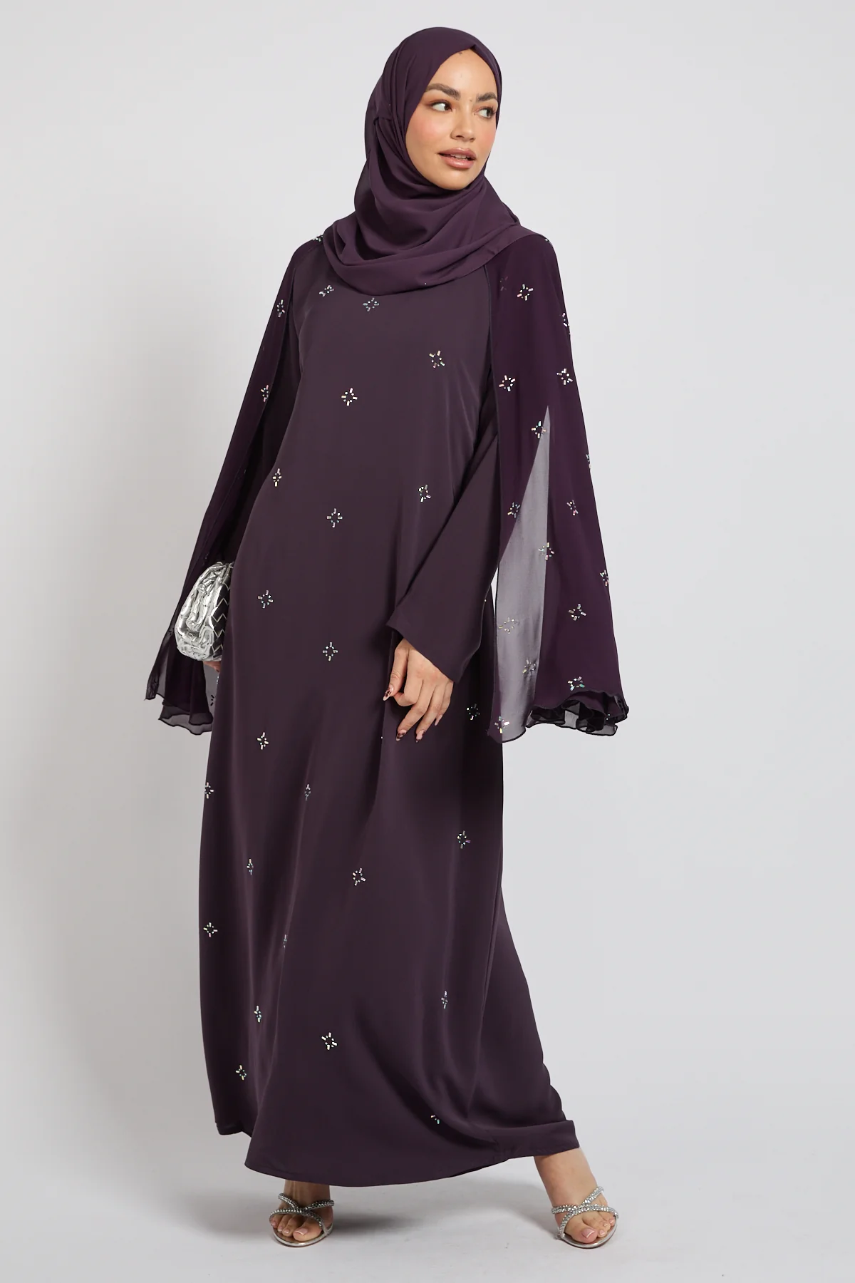Premium Stardust Cape Sleeve Closed Abaya – Midnight Plum - PRE ORDER - Image 8