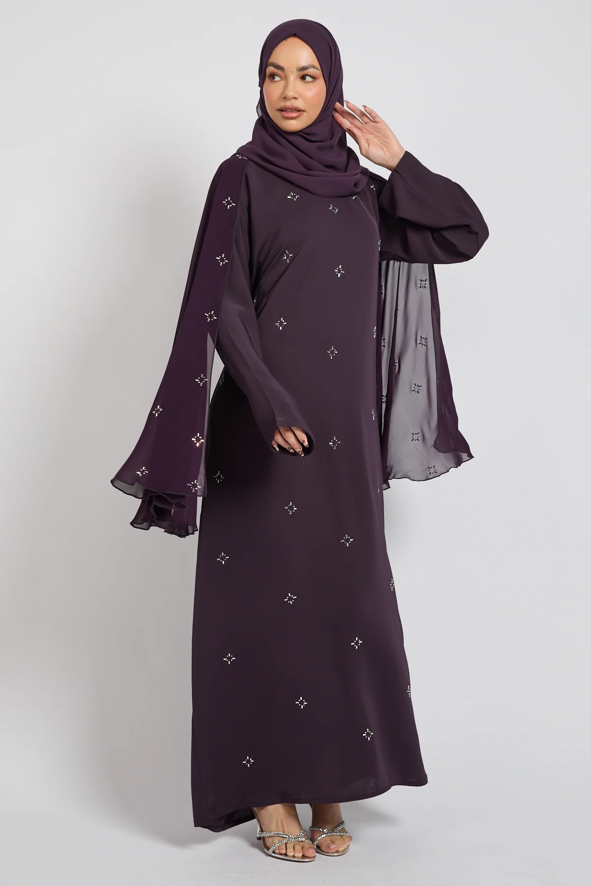 Premium Stardust Cape Sleeve Closed Abaya – Midnight Plum - PRE ORDER - Image 9