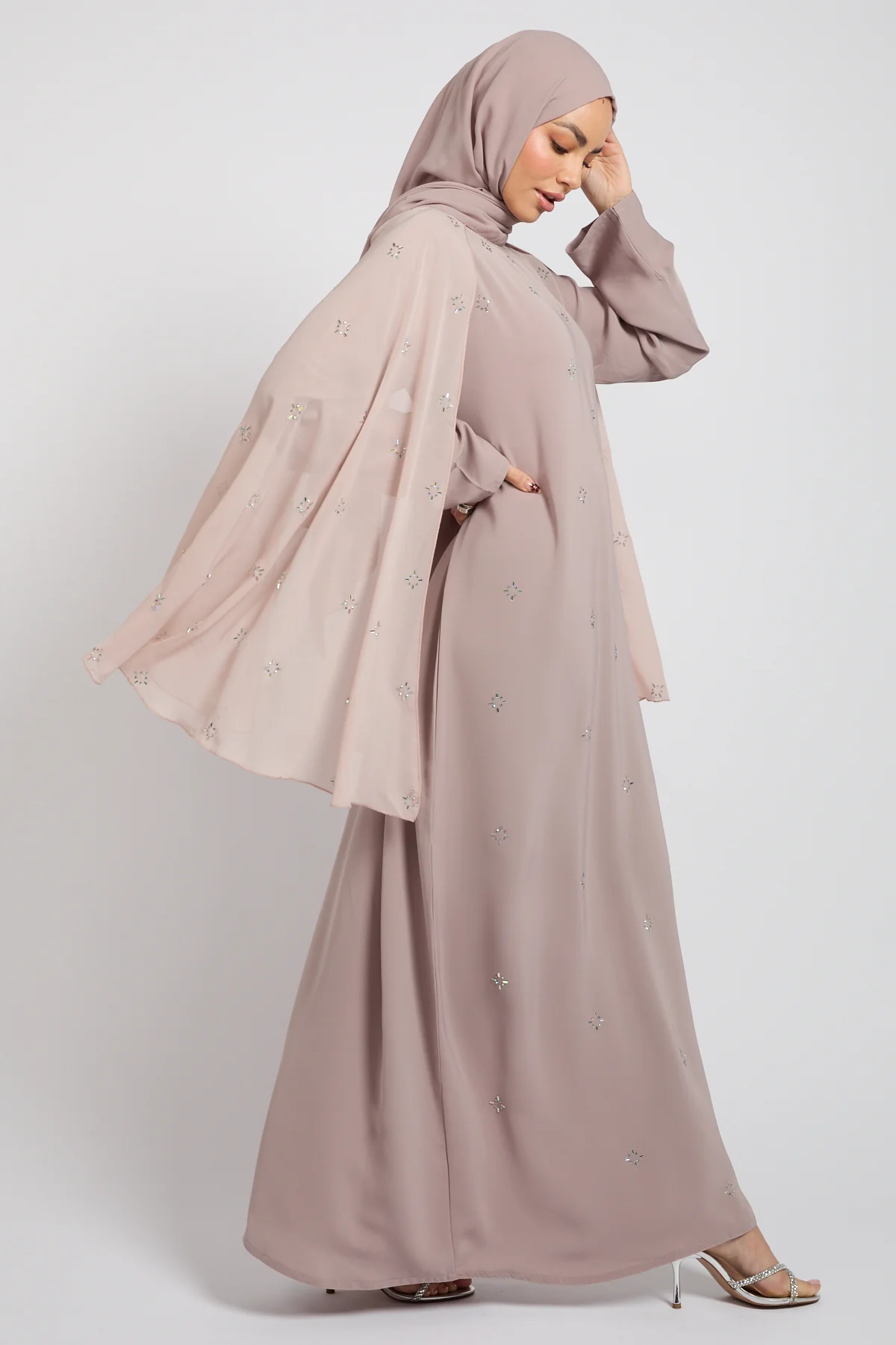 Premium Stardust Cape Sleeve Closed Abaya – Misty Mink - PRE ORDER - Image 3