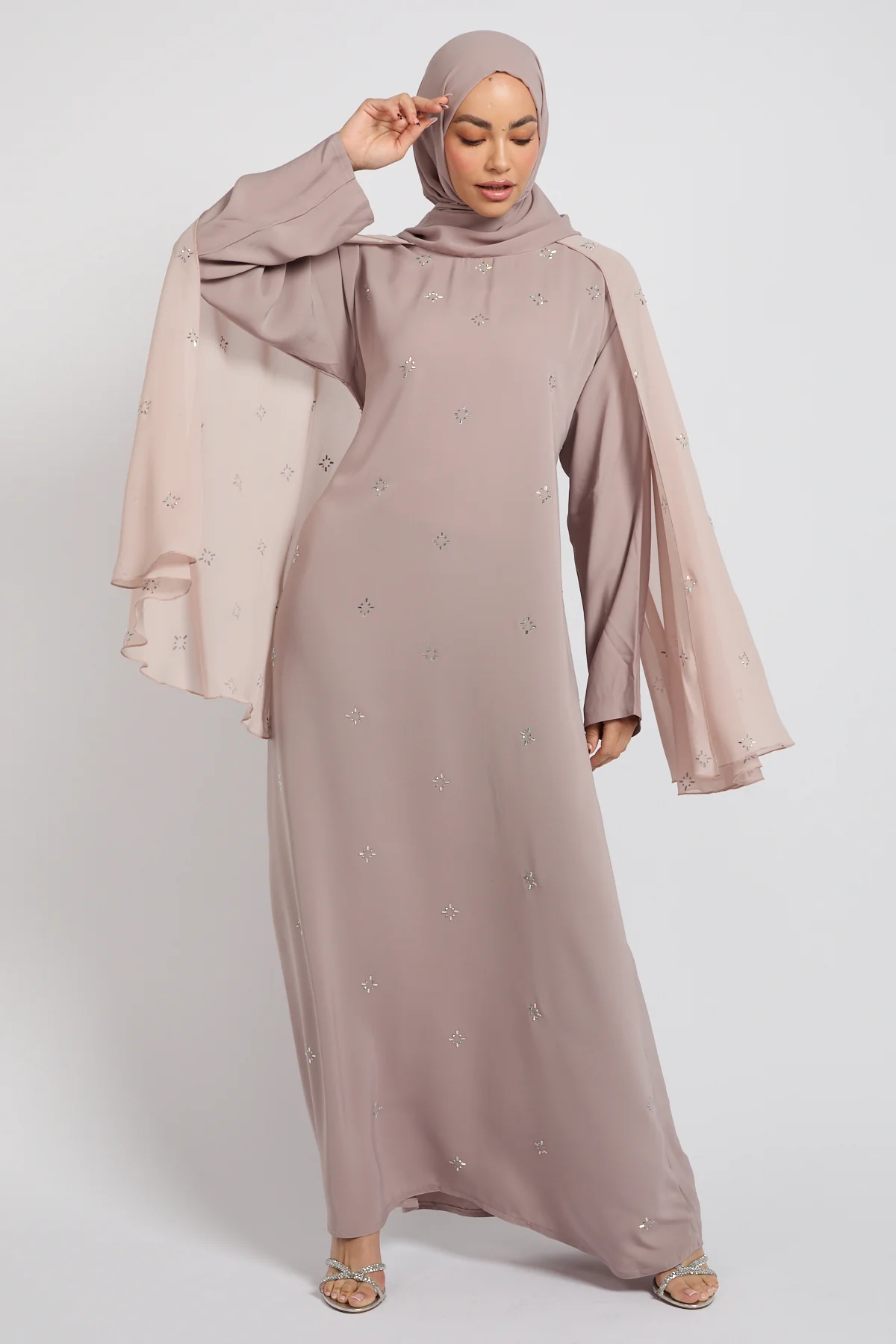 Premium Stardust Cape Sleeve Closed Abaya – Misty Mink - PRE ORDER - Image 4
