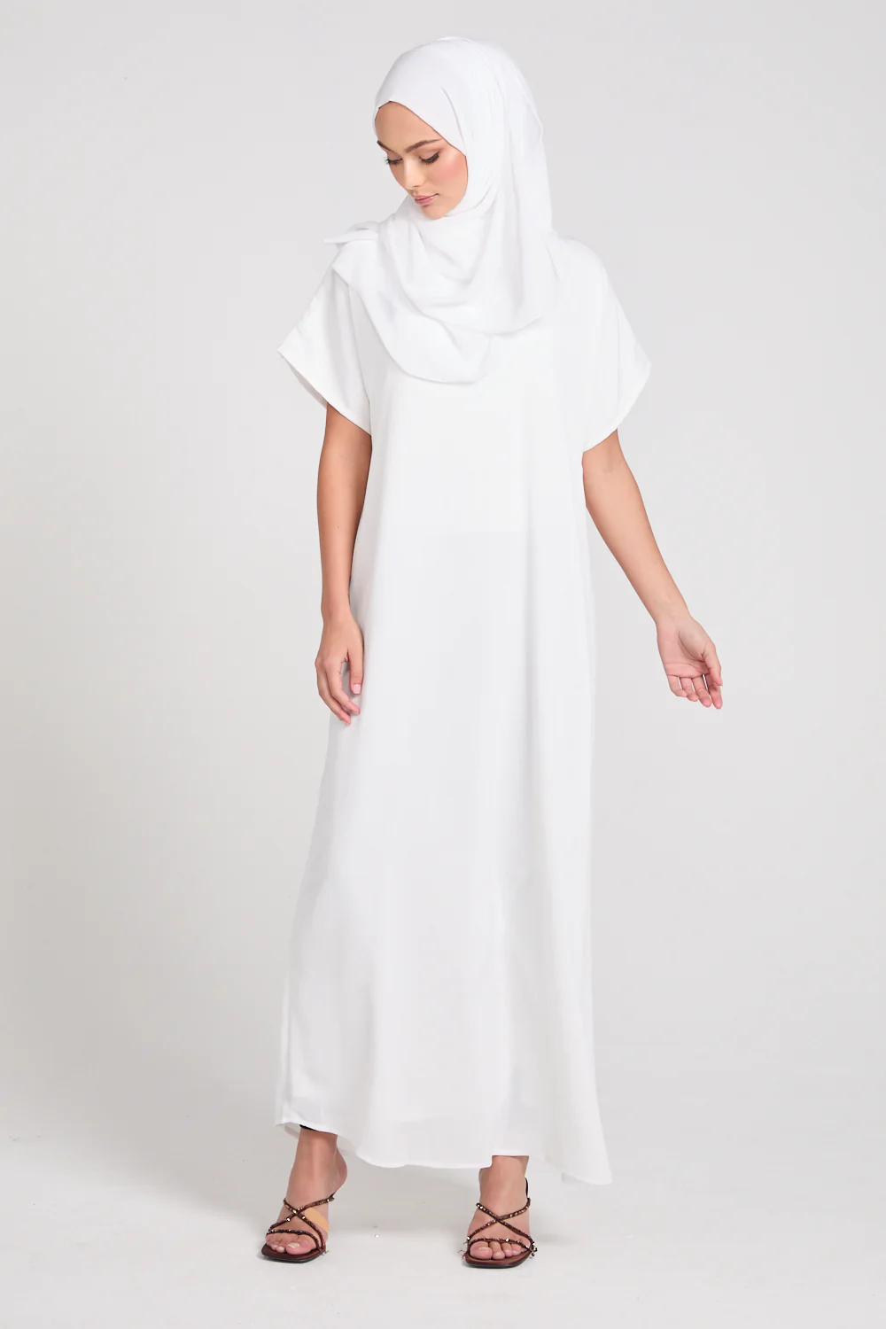 Premium Textured Inner Slip Dress WITH LINING - White