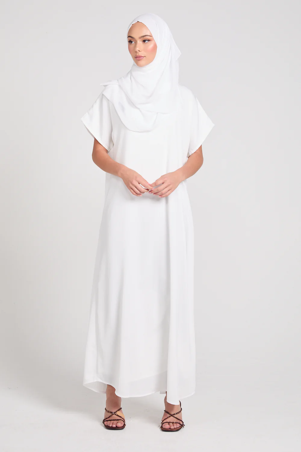 Premium Textured Inner Slip Dress WITH LINING - White - Image 4