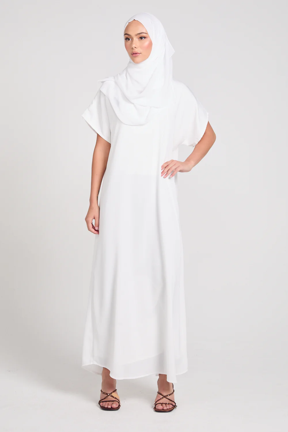 Premium Textured Inner Slip Dress WITH LINING - White - Image 5