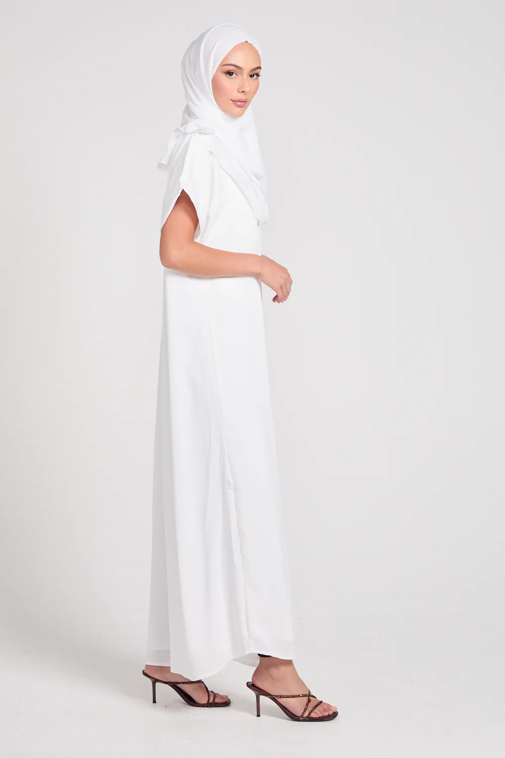 Premium Textured Inner Slip Dress WITH LINING - White - Image 6