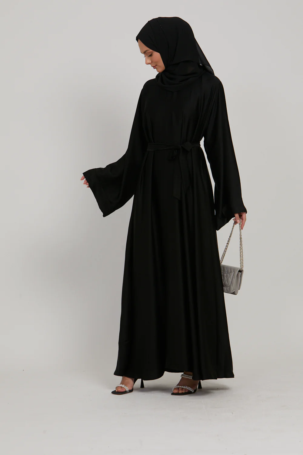 Premium Timeless Umbrella Cut Closed Abaya with Folded Cuffs - Black - Image 4
