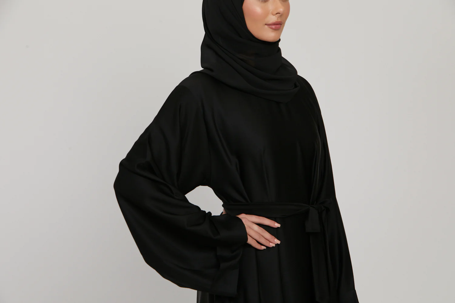 Premium Timeless Umbrella Cut Closed Abaya with Folded Cuffs - Black - Image 9
