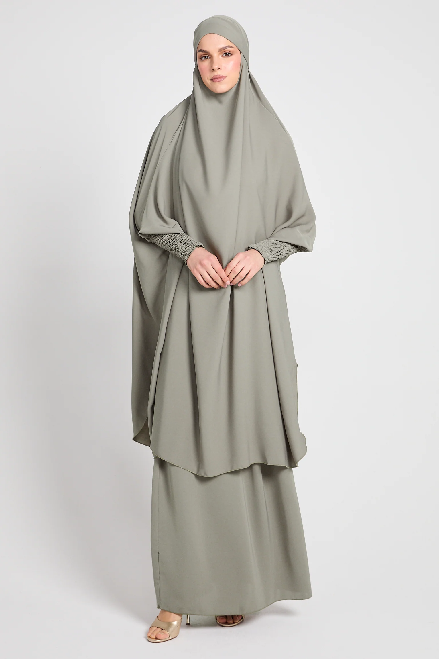 Premium Two Piece Jilbab/ Prayer Set - Sage Grey