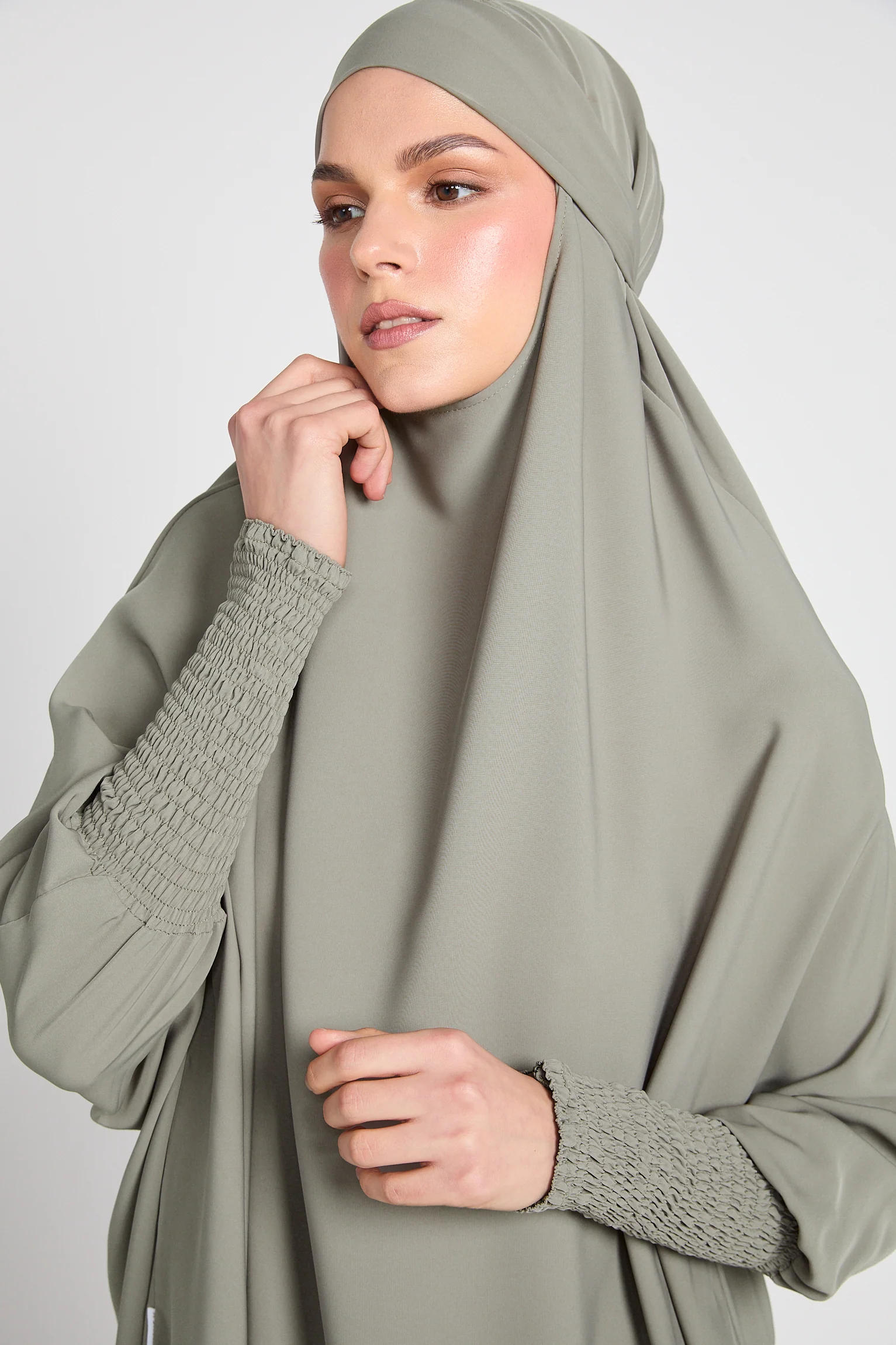 Premium Two Piece Jilbab/ Prayer Set - Sage Grey - Image 2