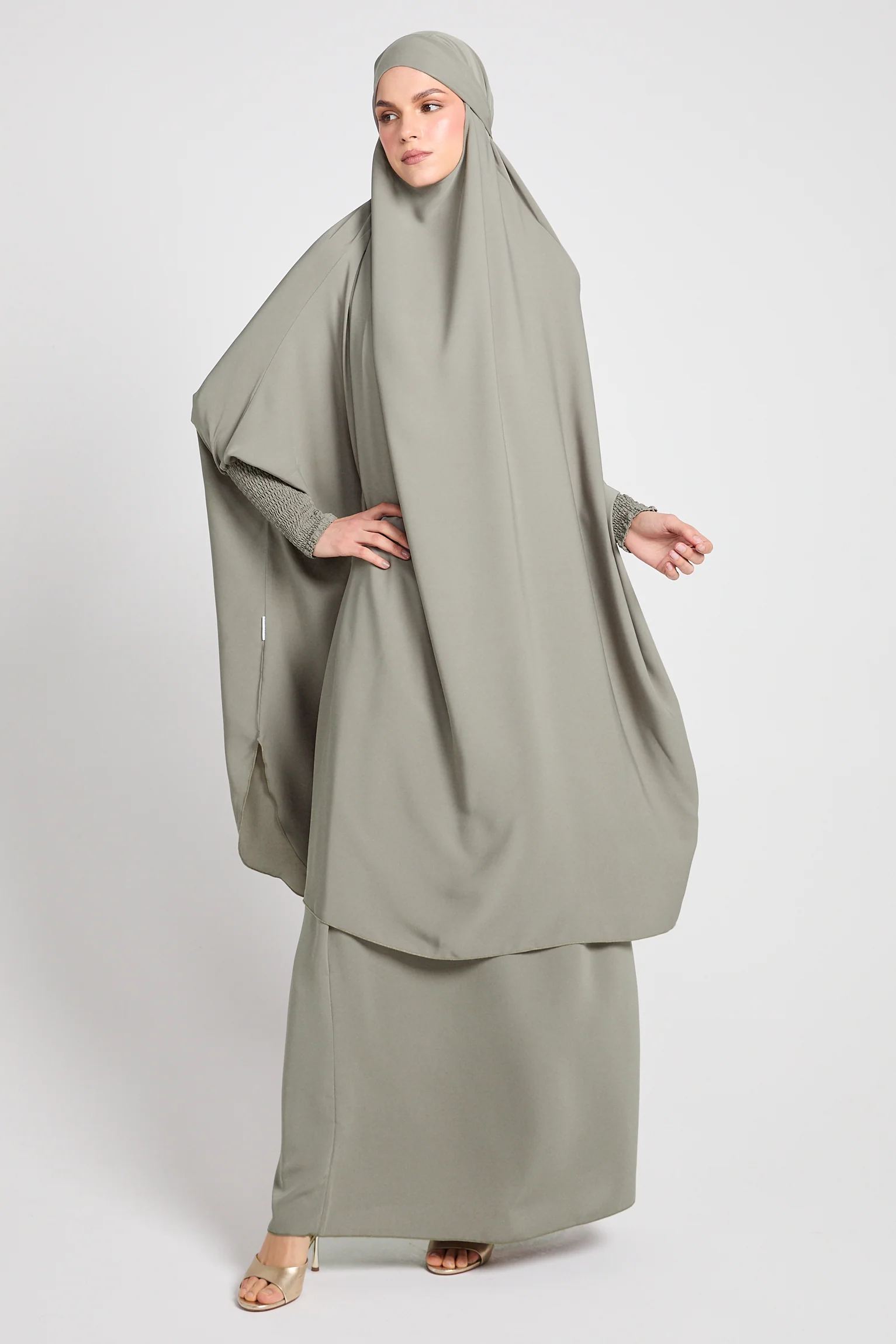 Premium Two Piece Jilbab/ Prayer Set - Sage Grey - Image 3