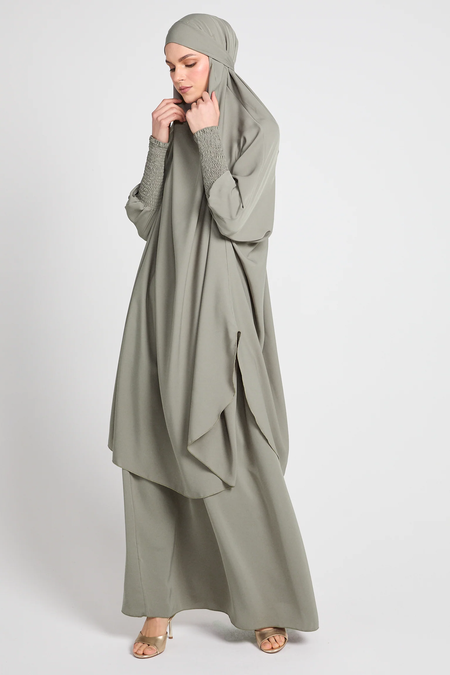 Premium Two Piece Jilbab/ Prayer Set - Sage Grey - Image 4