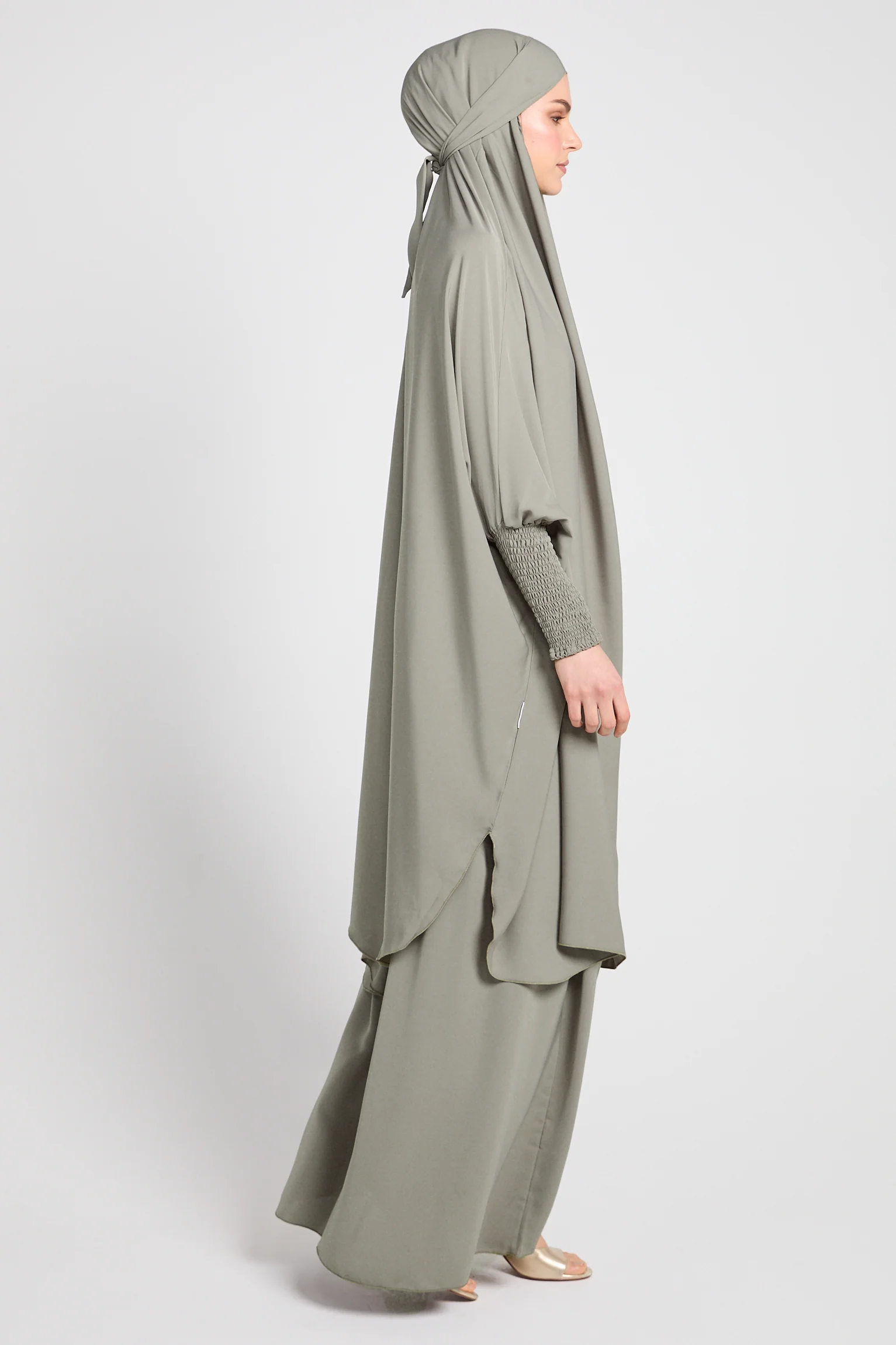Premium Two Piece Jilbab/ Prayer Set - Sage Grey - Image 5