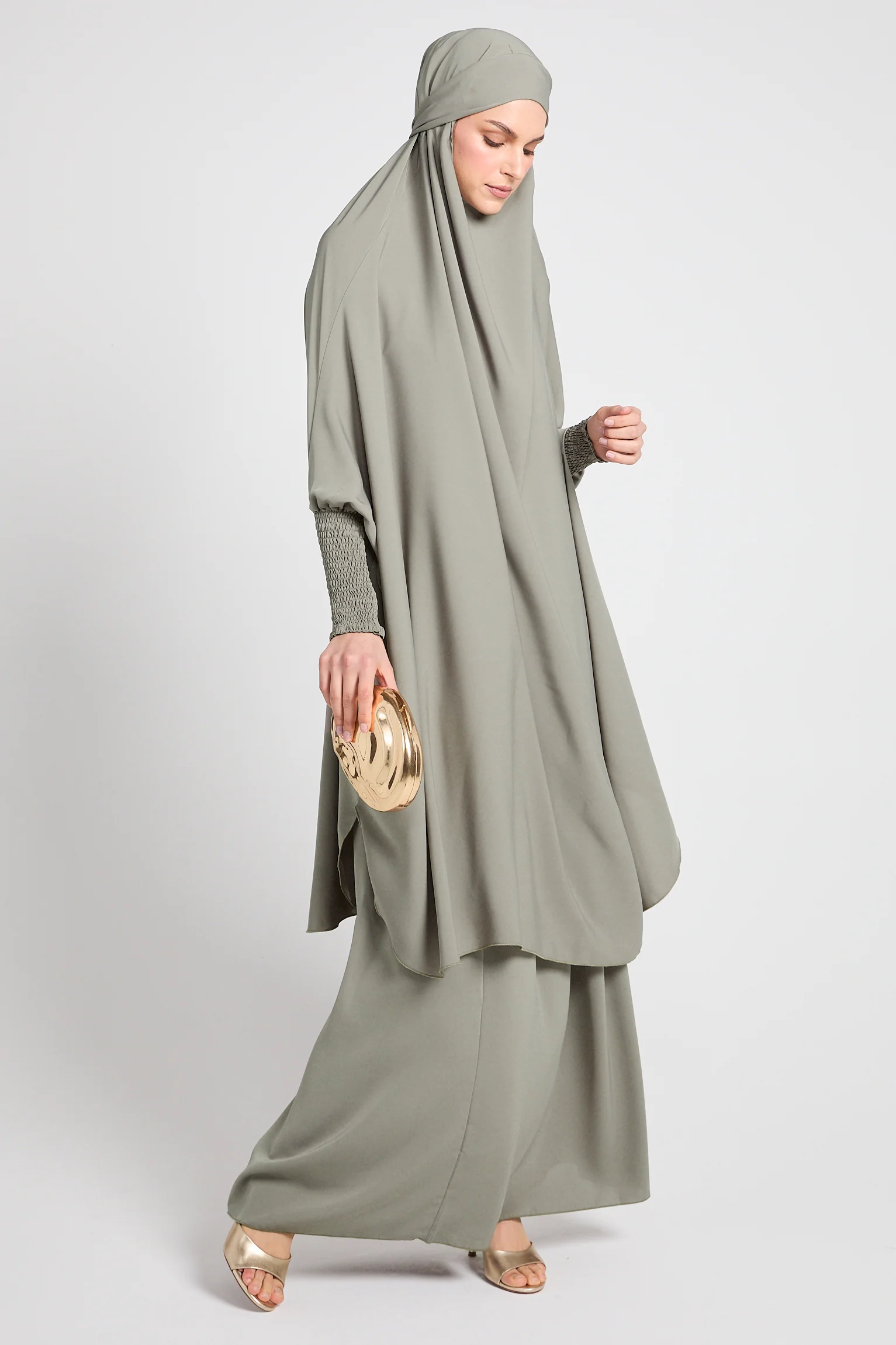 Premium Two Piece Jilbab/ Prayer Set - Sage Grey - Image 6