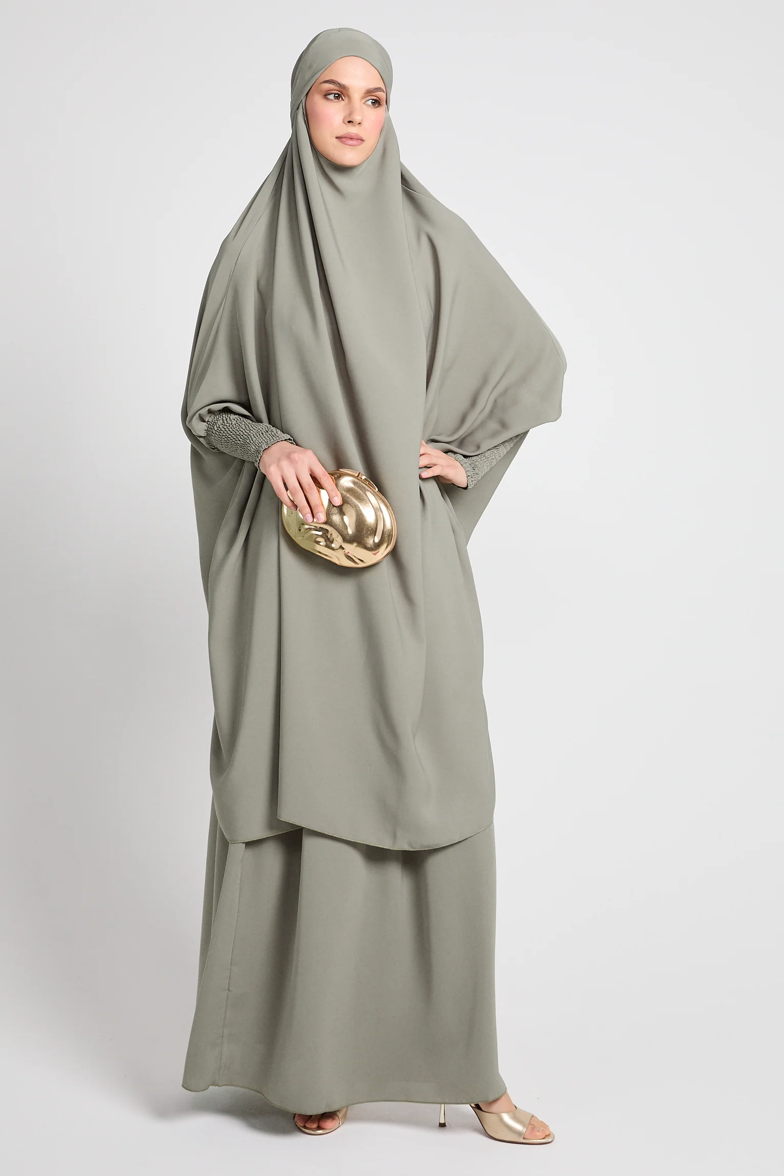Premium Two Piece Jilbab/ Prayer Set - Sage Grey - Image 7