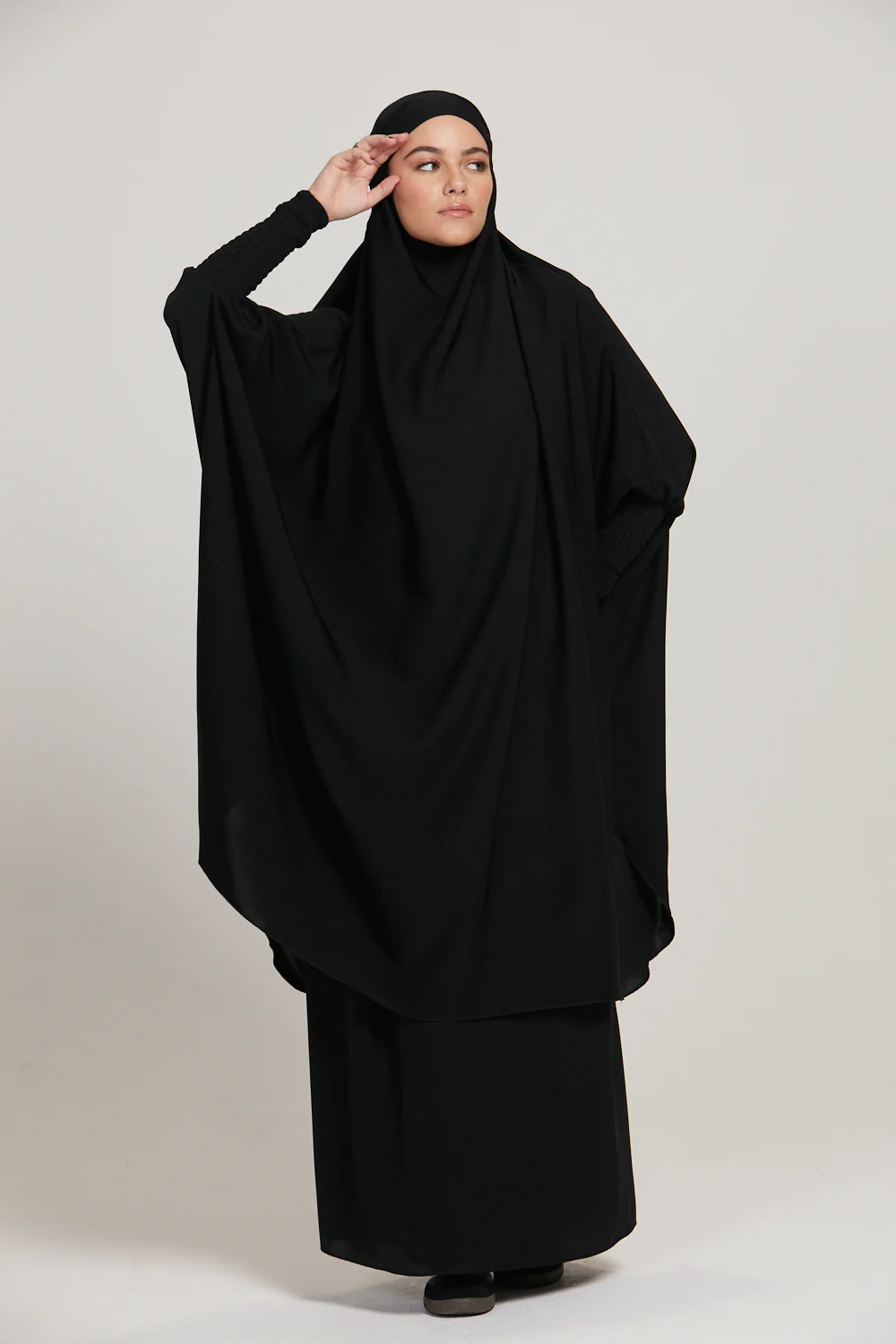 Premium Two Piece Jilbab/ Prayer Set With Pockets - Black - Image 3
