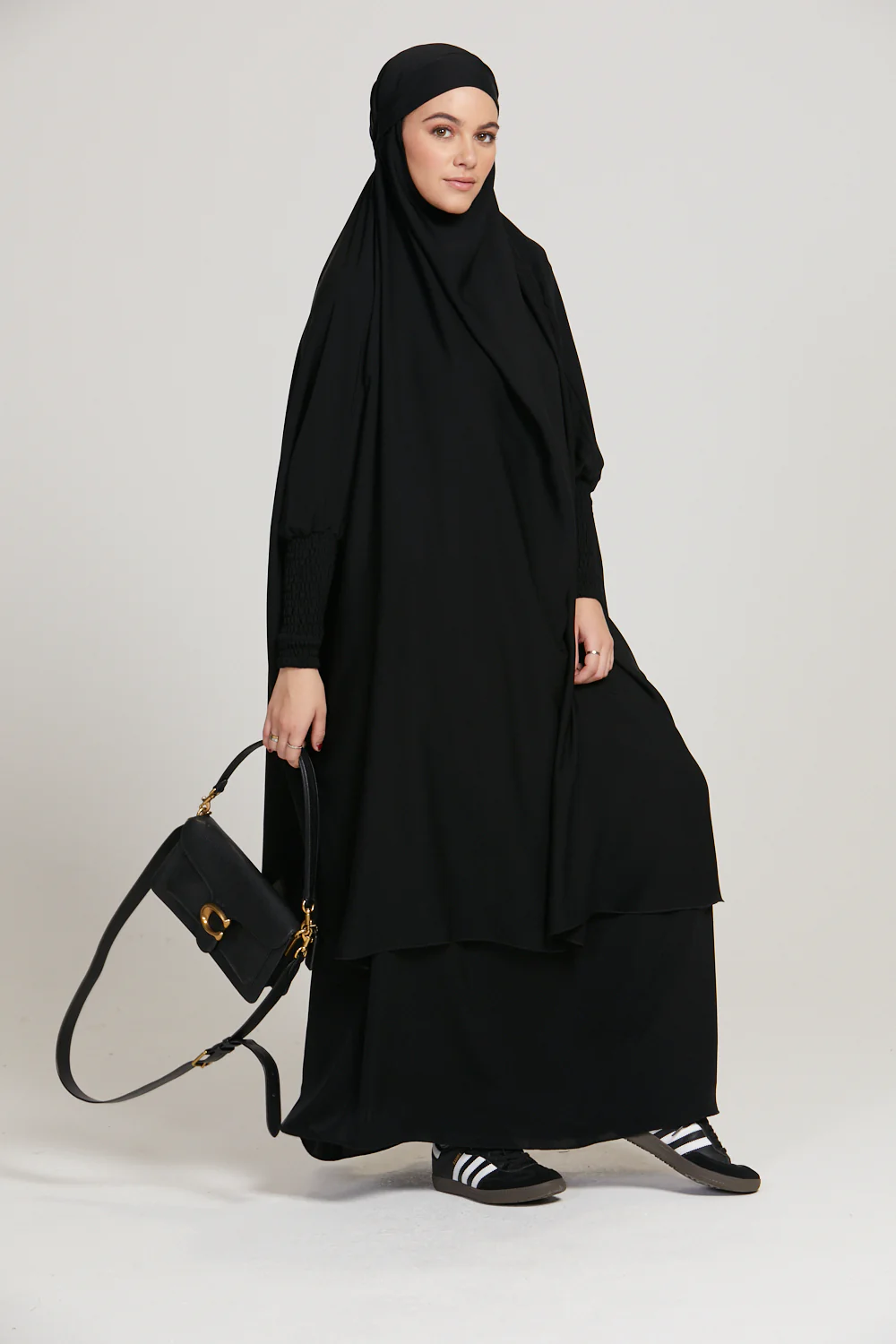 Premium Two Piece Jilbab/ Prayer Set With Pockets - Black - Image 4
