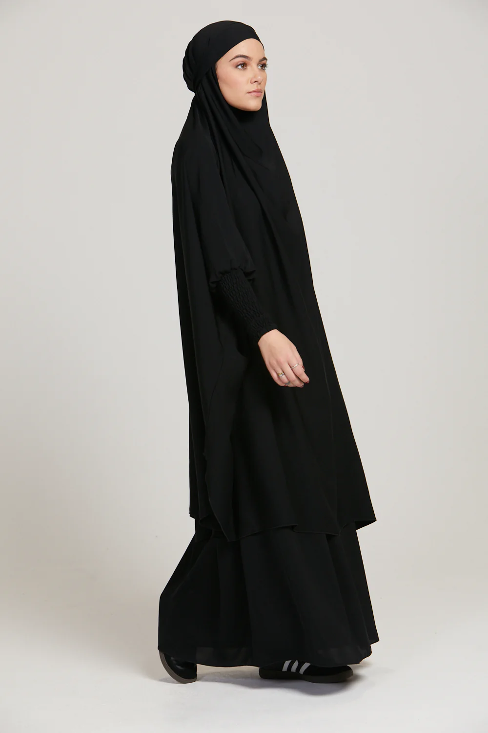 Premium Two Piece Jilbab/ Prayer Set With Pockets - Black - Image 6