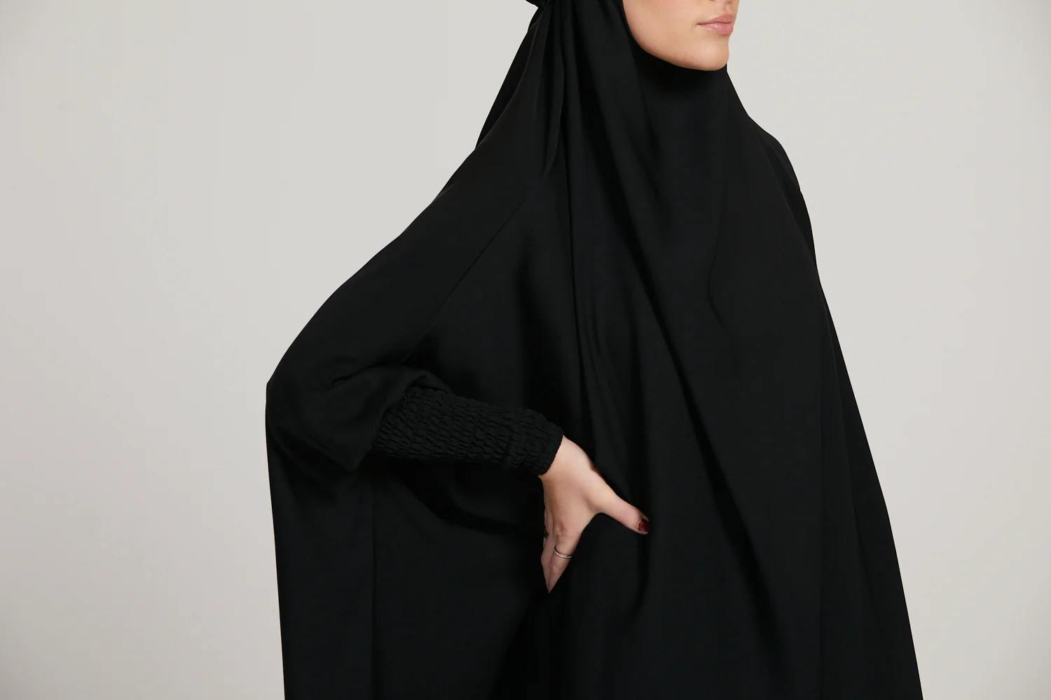 Premium Two Piece Jilbab/ Prayer Set With Pockets - Black - Image 7