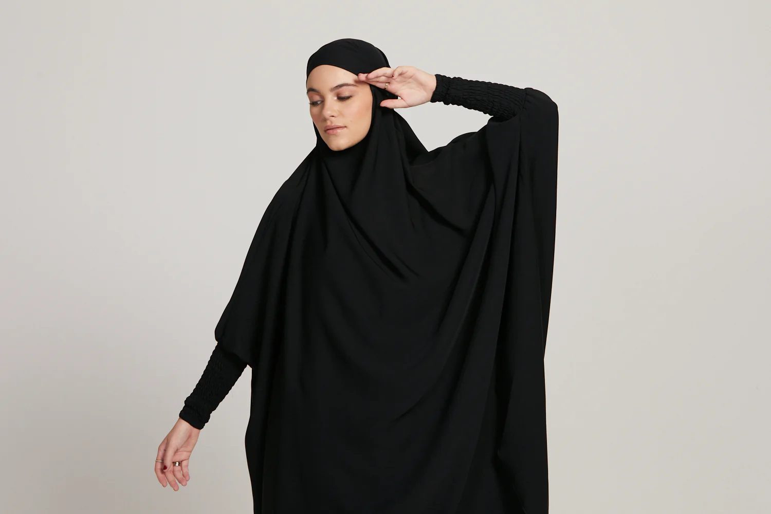 Premium Two Piece Jilbab/ Prayer Set With Pockets - Black - Image 8