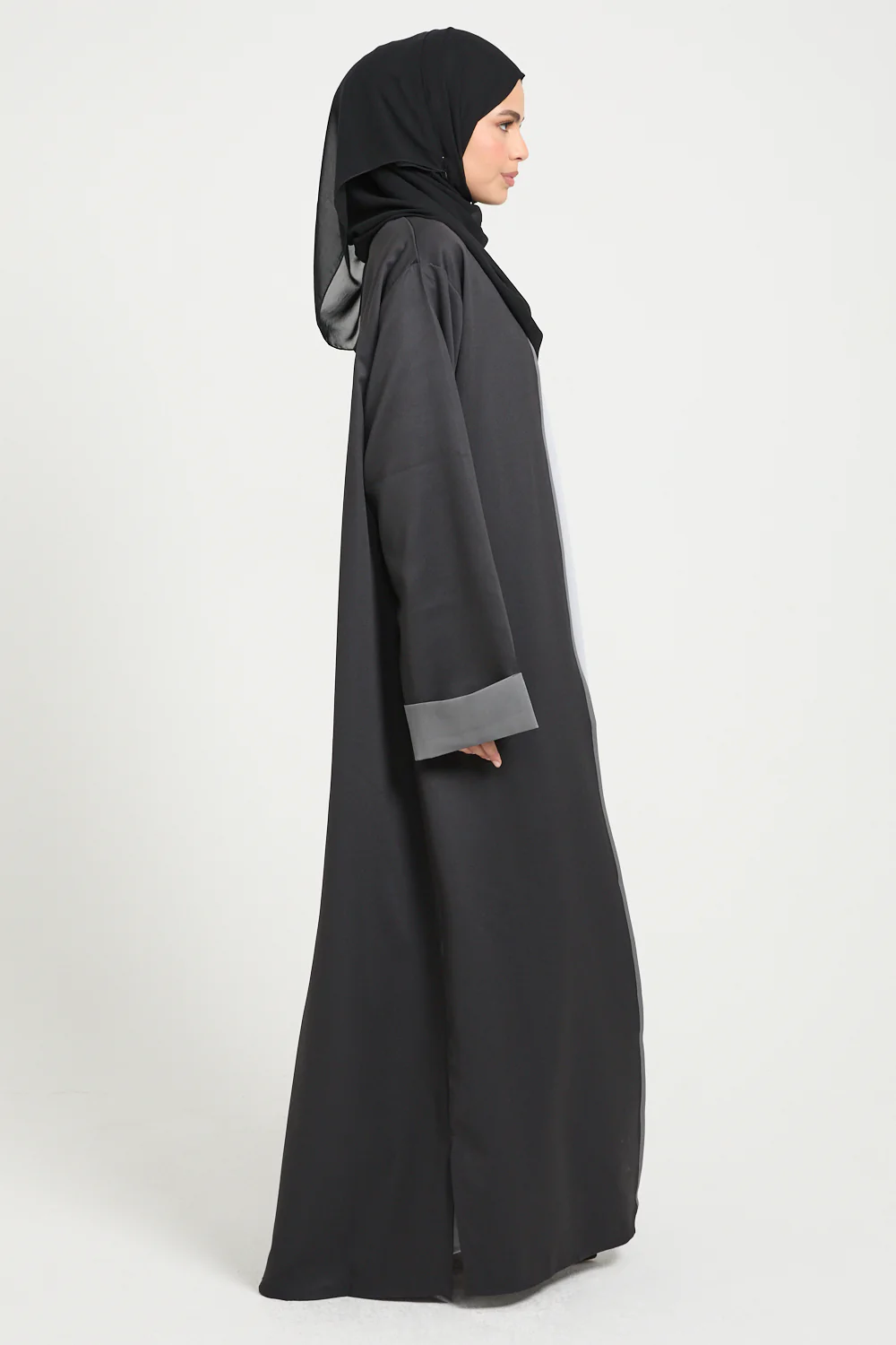 Premium Two Tone Open Abaya - Black and Grey - Image 4