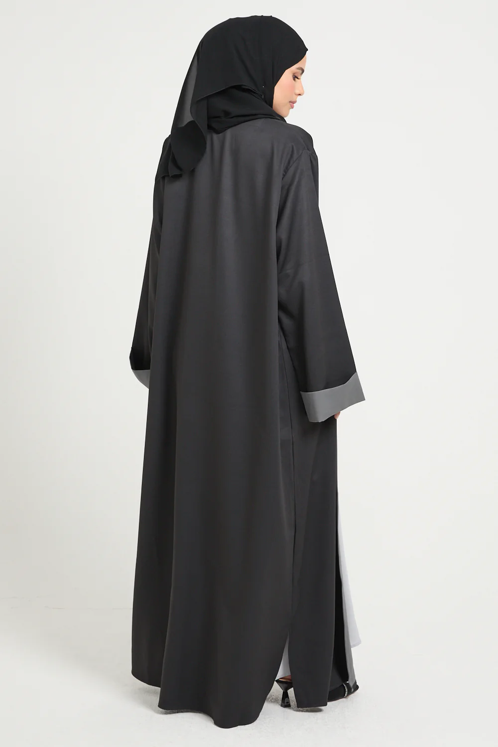 Premium Two Tone Open Abaya - Black and Grey - Image 6