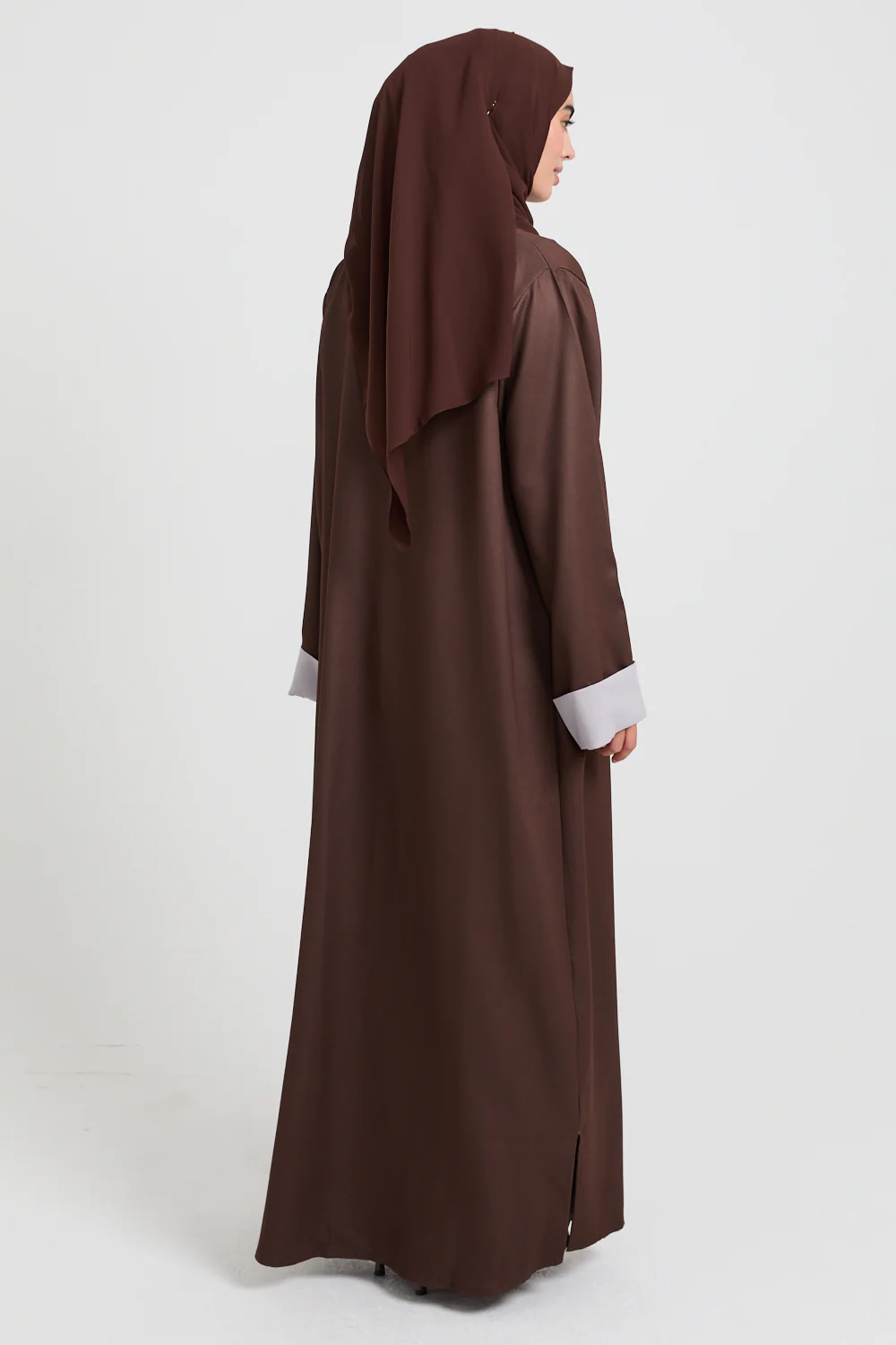 Premium Two Tone Open Abaya - Deep Mocha and Dove Grey - Image 5