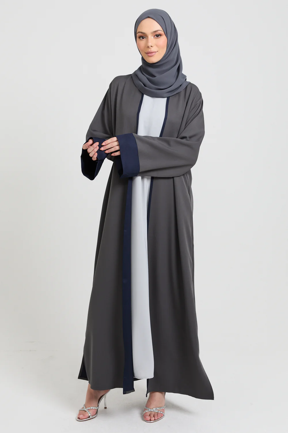 Premium Two Tone Open Abaya - Twilight Grey & Navy