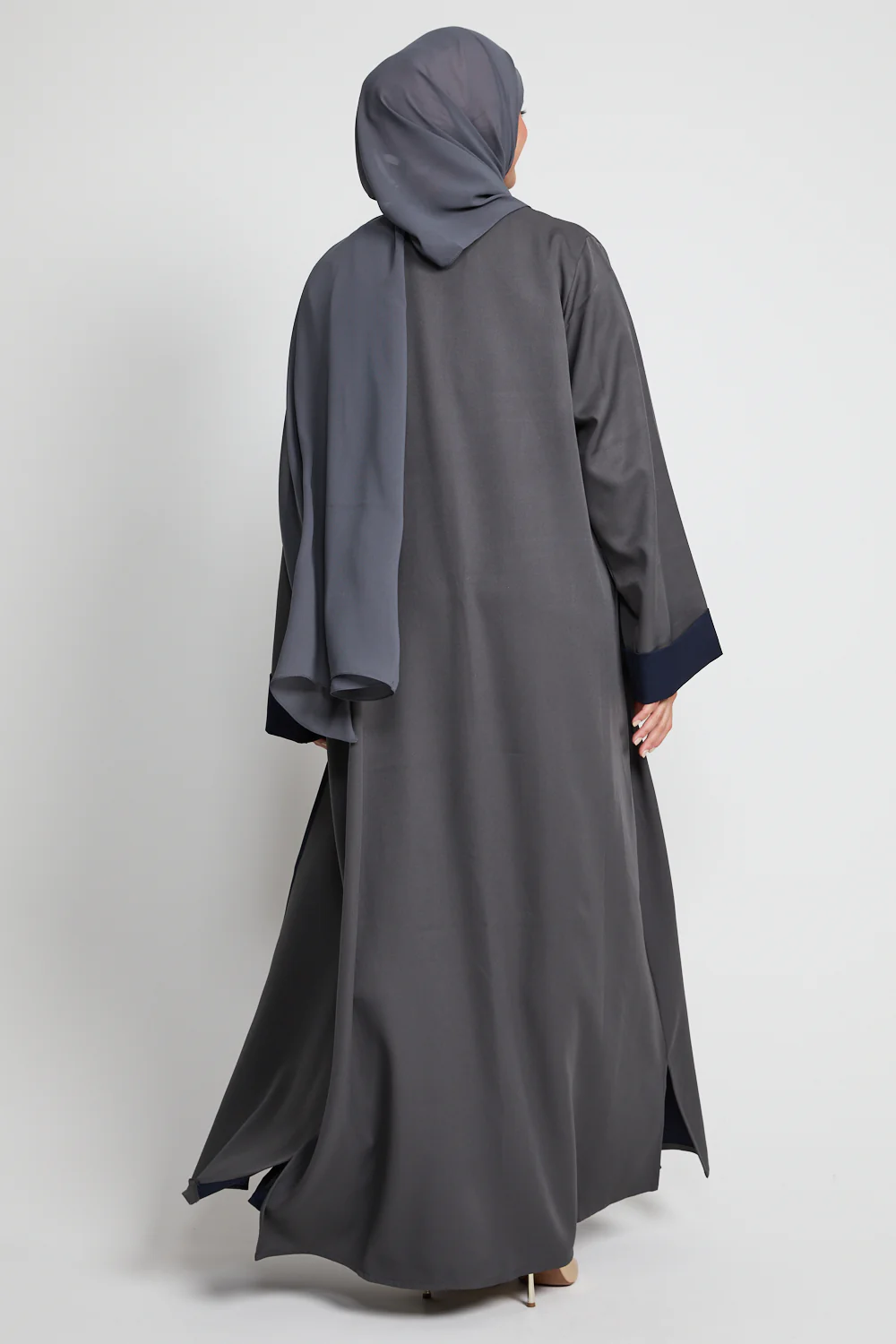 Premium Two Tone Open Abaya - Twilight Grey & Navy - Image 10