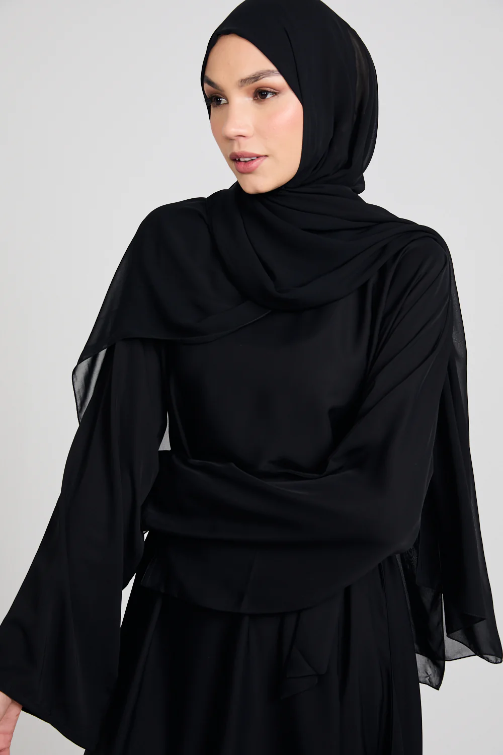 Premium Umbrella Cut Closed Abaya - Black - Image 2