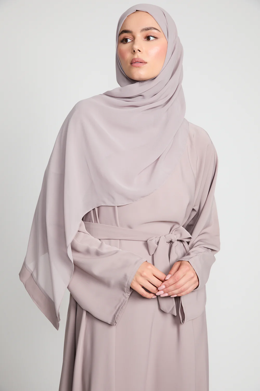 Premium Umbrella Cut Closed Abaya - Dusky Nude - Image 2