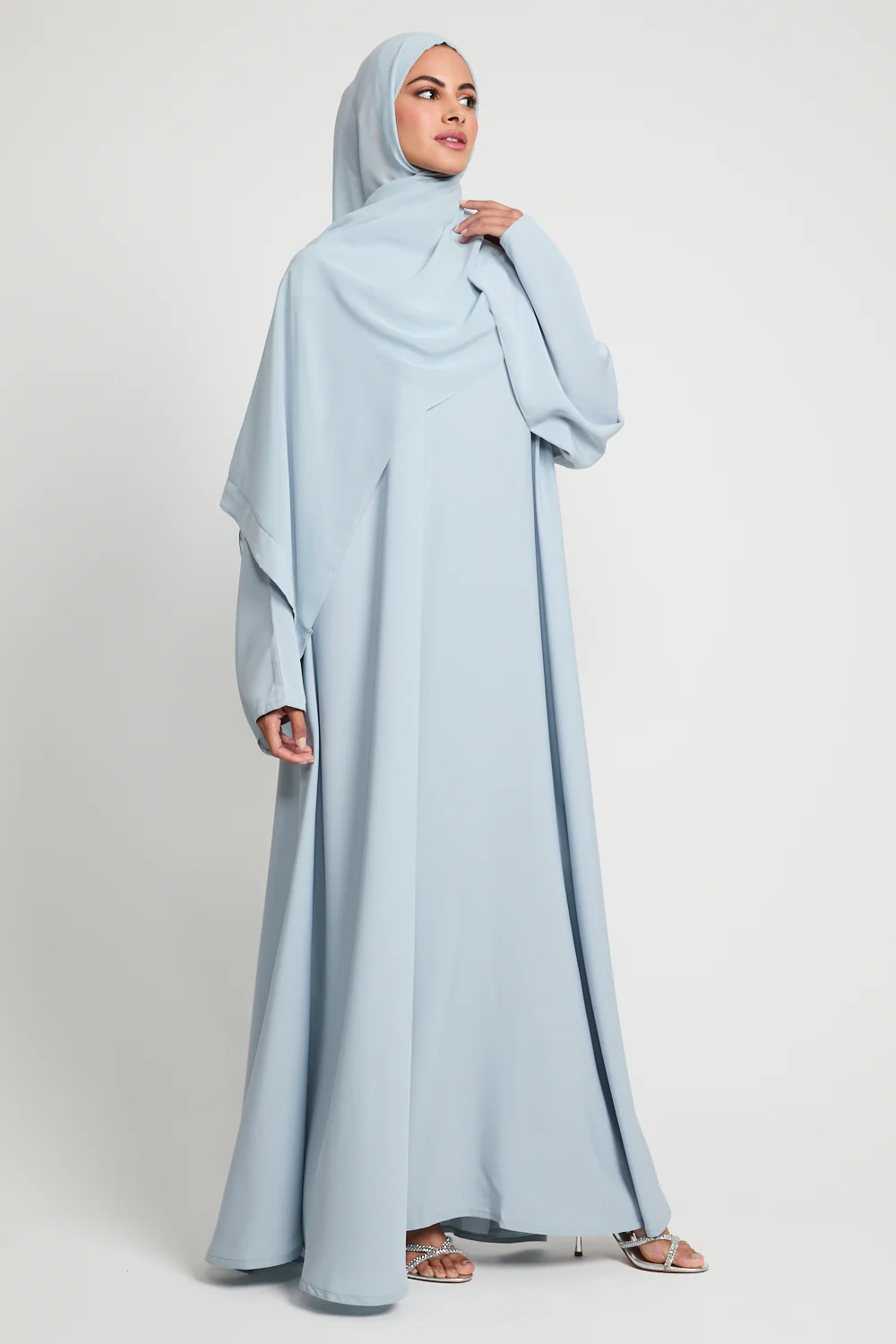 Premium Umbrella Cut Closed Abaya - Dusky Powder Blue - Image 3