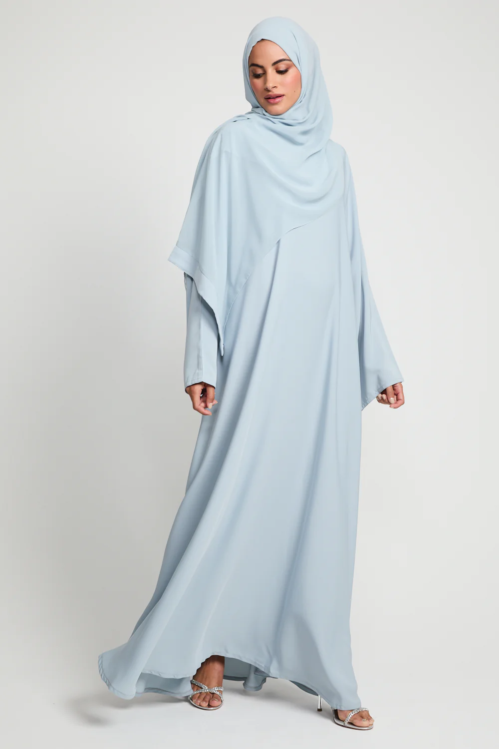 Premium Umbrella Cut Closed Abaya - Dusky Powder Blue - Image 4