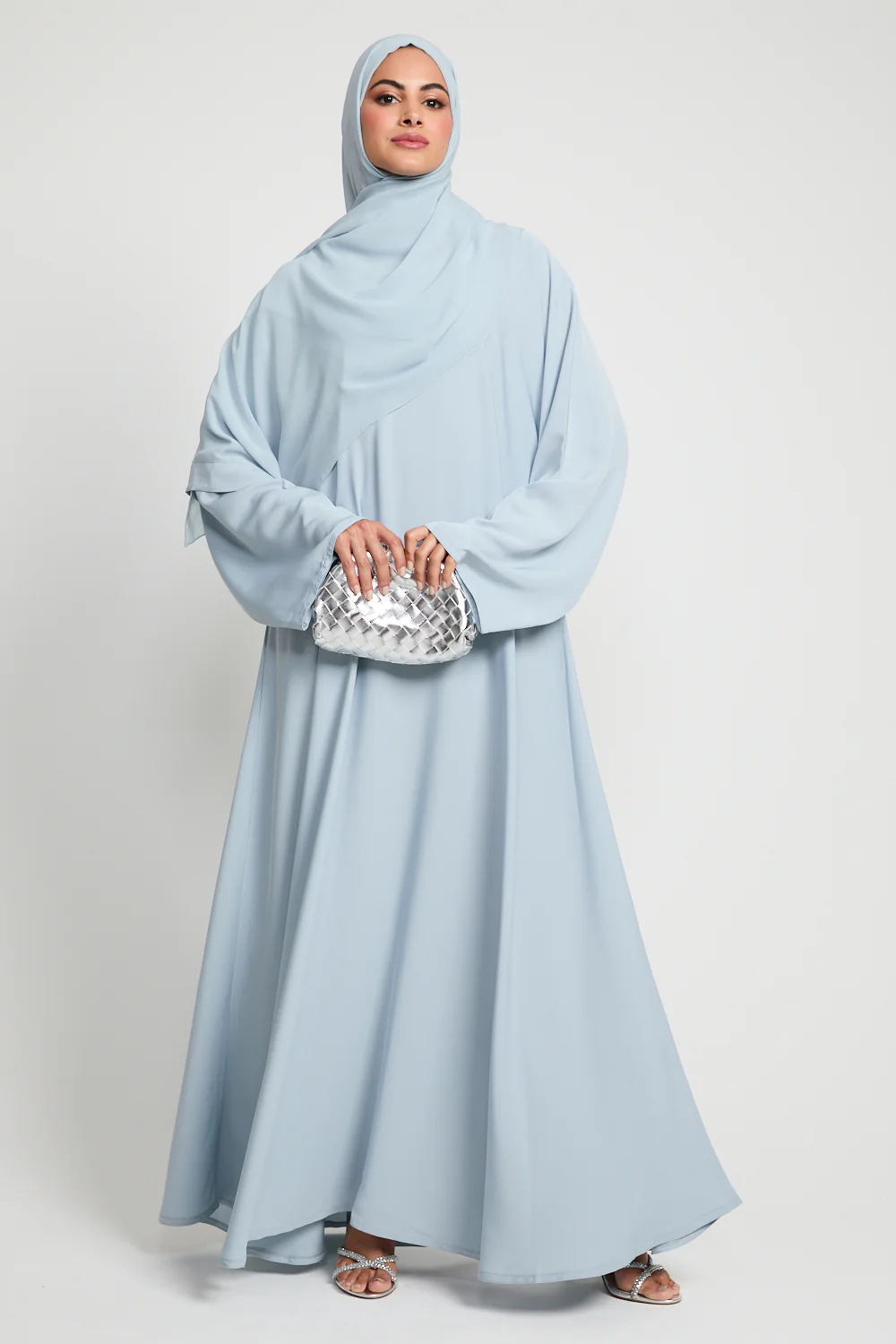 Premium Umbrella Cut Closed Abaya - Dusky Powder Blue - Image 5