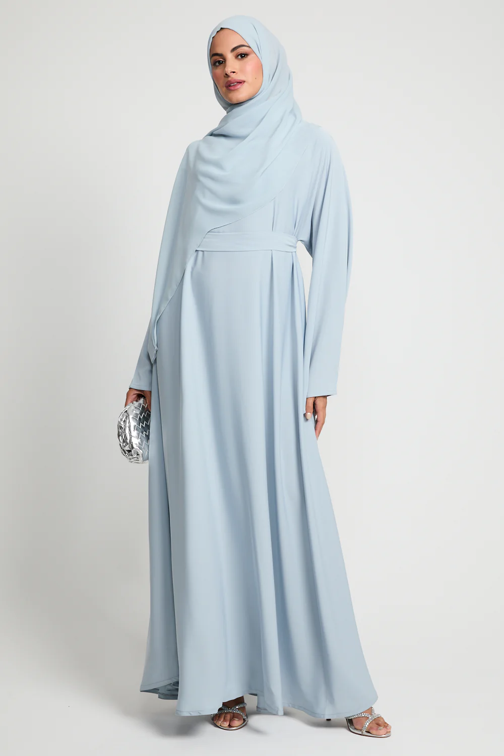 Premium Umbrella Cut Closed Abaya - Dusky Powder Blue - Image 6
