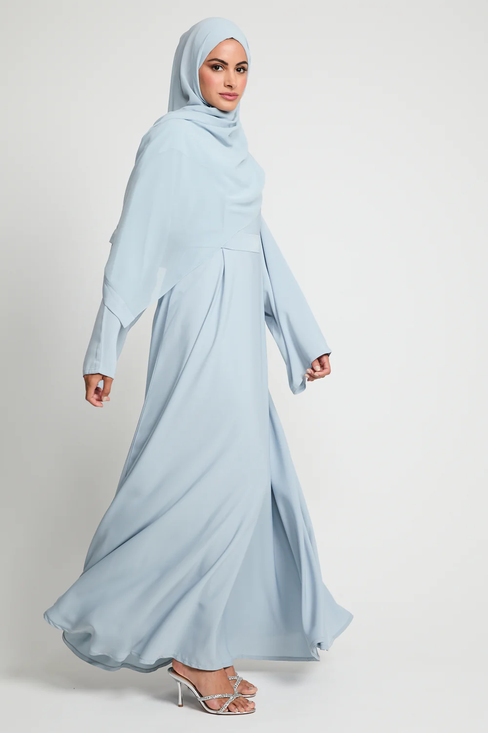 Premium Umbrella Cut Closed Abaya - Dusky Powder Blue - Image 7