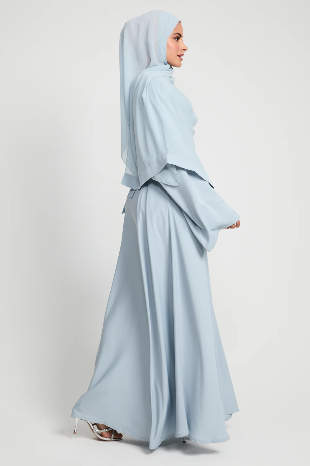 Premium Umbrella Cut Closed Abaya - Dusky Powder Blue - Image 8