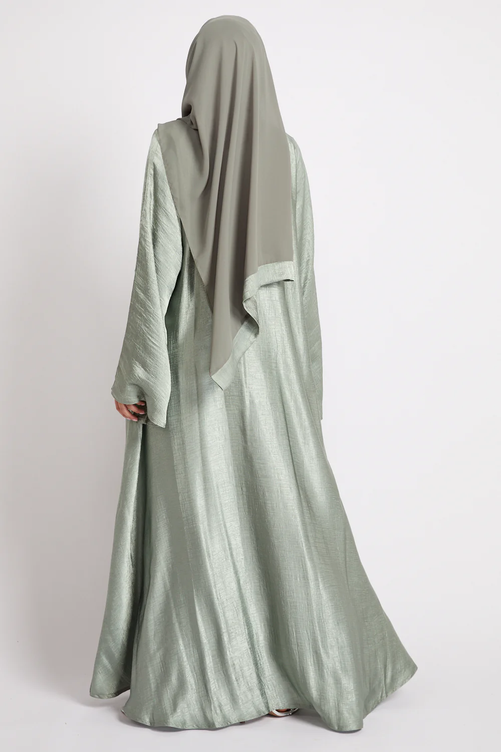 Premium Umbrella Cut Closed Abaya with Inner Belt - Sage - Image 3