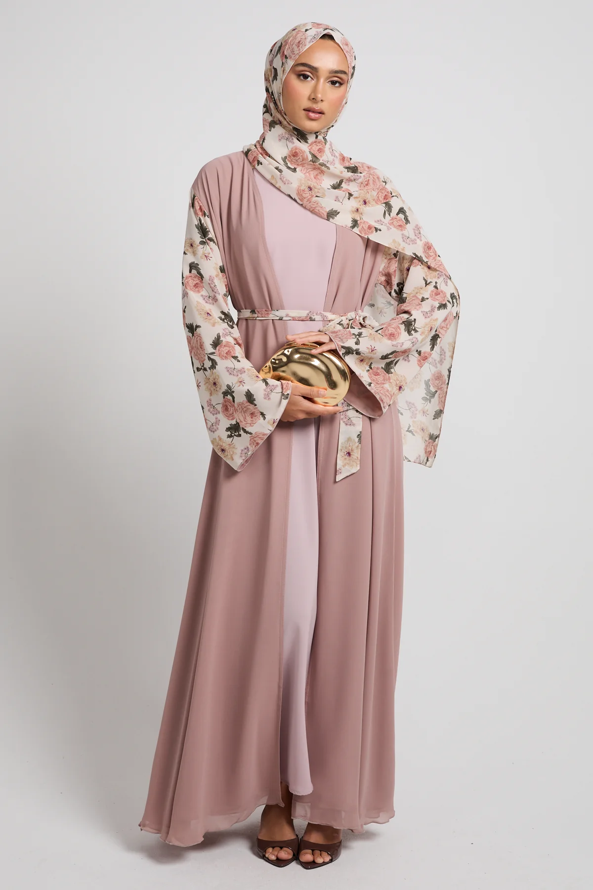 Rose Bloom Chiffon Open Abaya - LIMITED EDITION