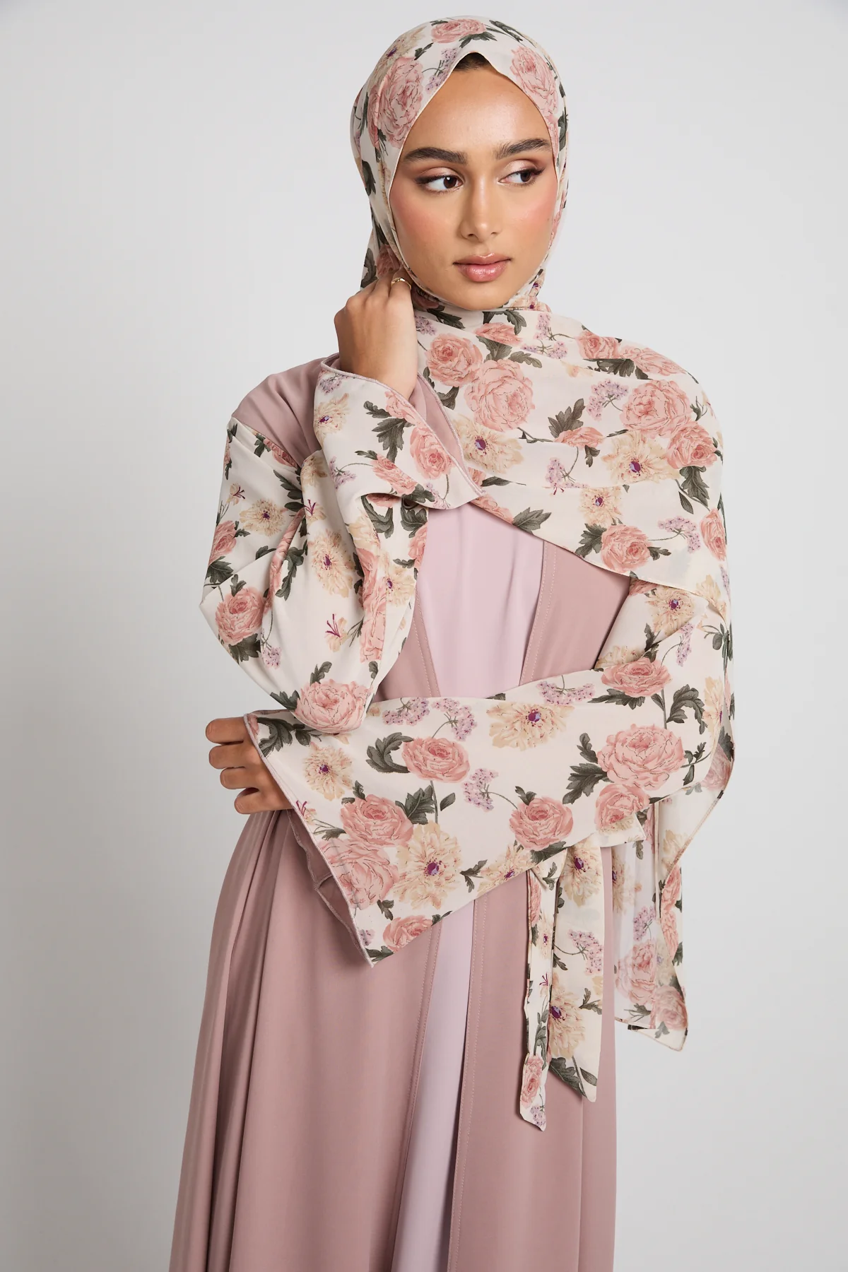Rose Bloom Chiffon Open Abaya - LIMITED EDITION - Image 2