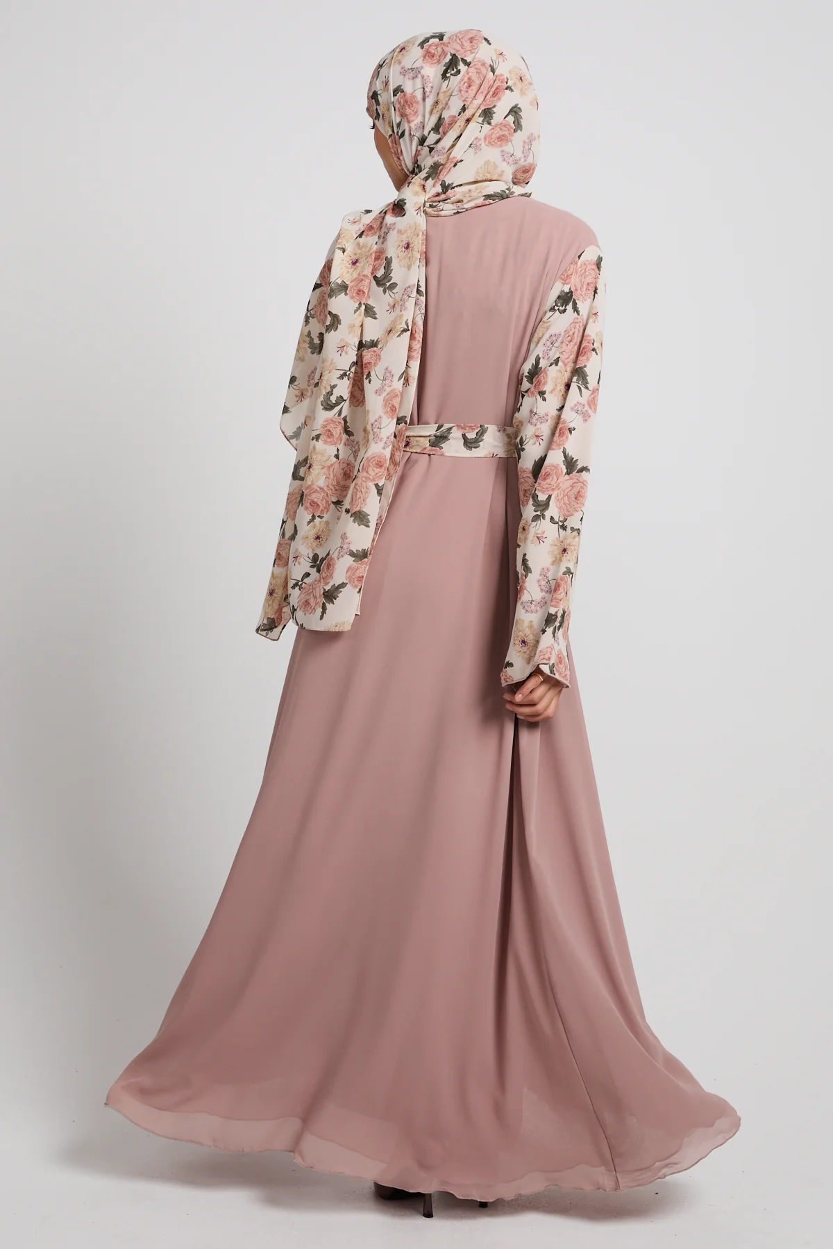 Rose Bloom Chiffon Open Abaya - LIMITED EDITION - Image 4