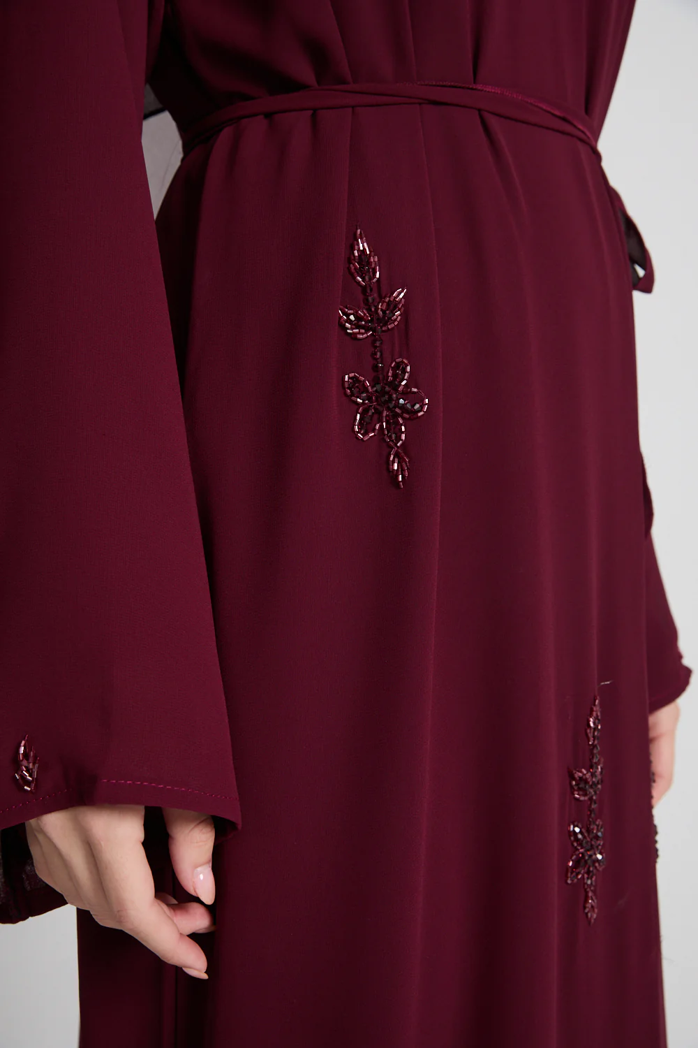 Rouge Noir Embellished Chiffon Open Abaya - Image 4
