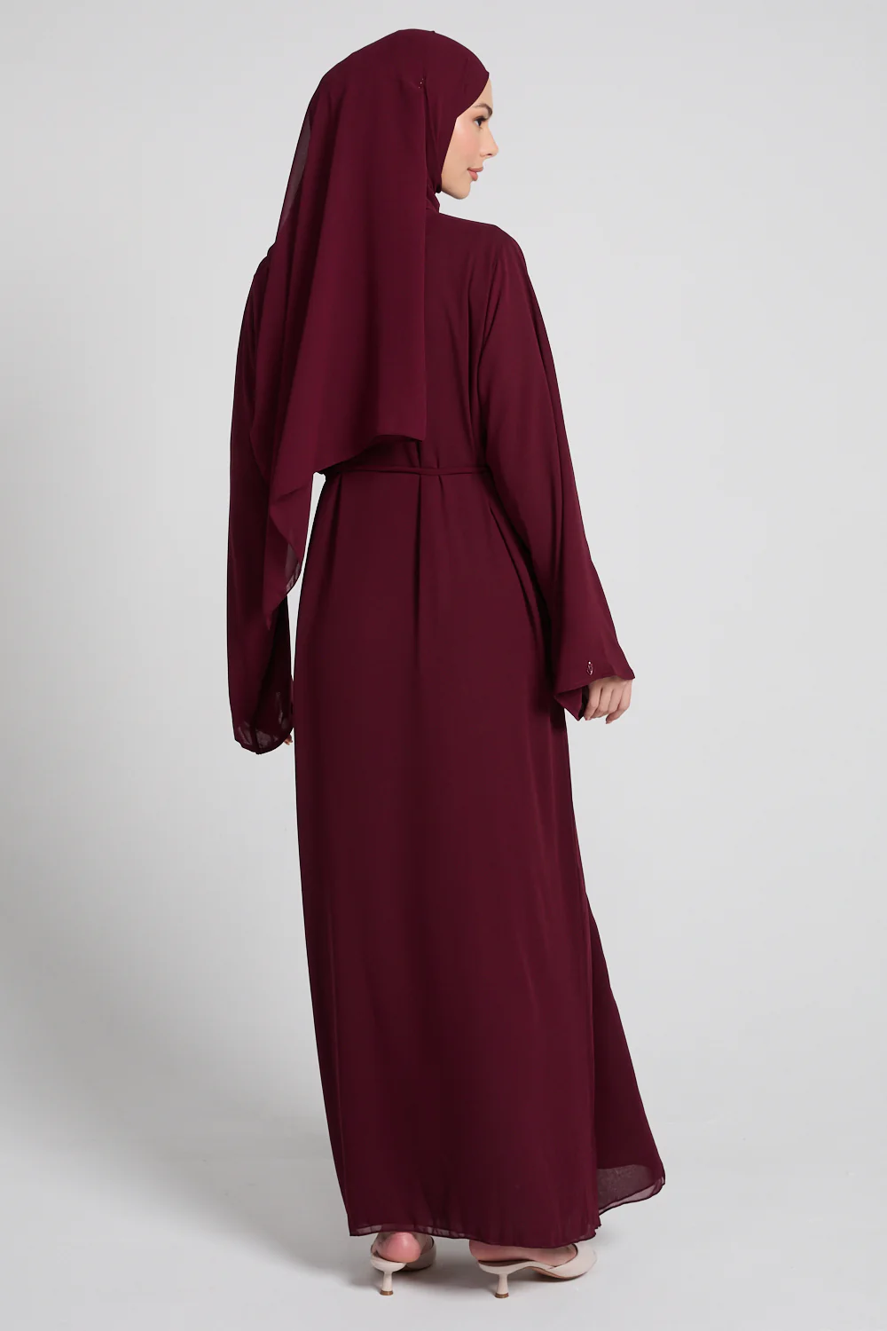Rouge Noir Embellished Chiffon Open Abaya - Image 5